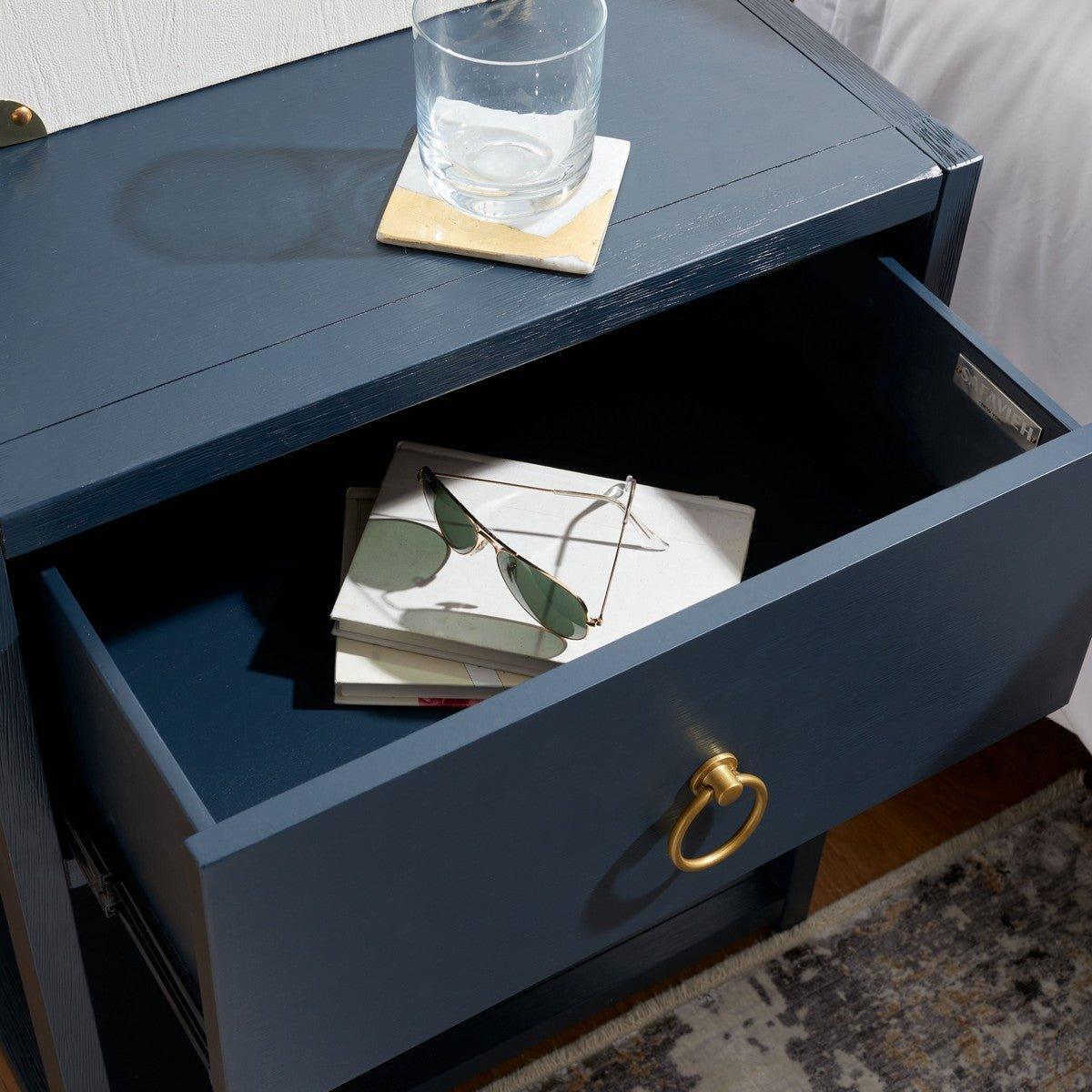 Modern Navy Acacia Wood Nightstand with Single Drawer - Perfect for Bedroom, Guest Room, or Nursery Storage