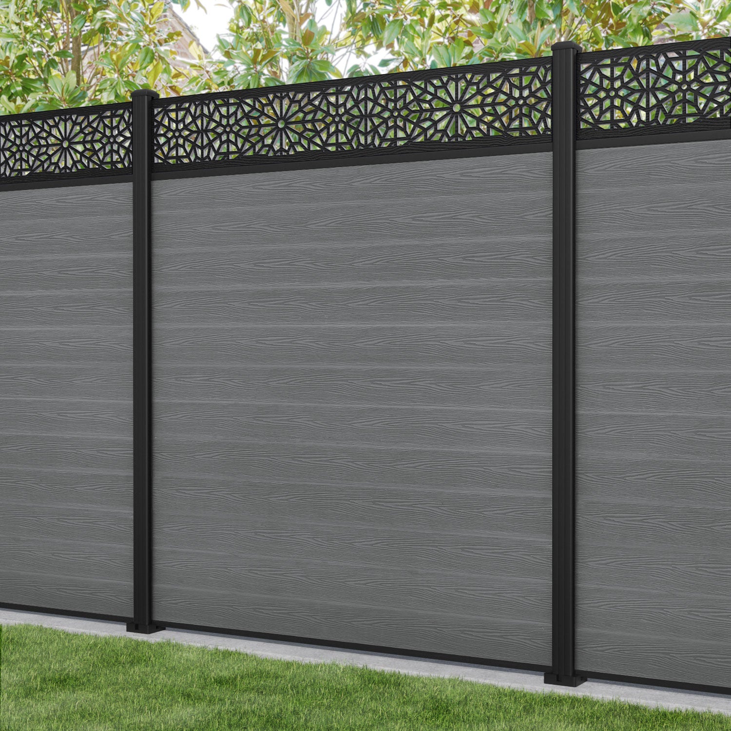 Classic Alnara Fence Panel - Mid Grey - Durable Aluminum Posts for Garden, Backyard & Outdoor Privacy Fence Installation
