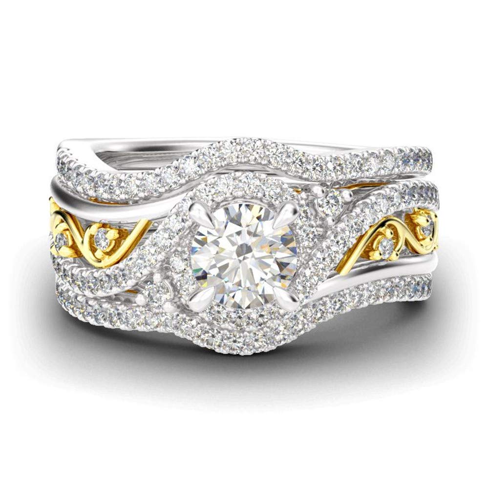 Jeulia 2 Carat Round Cut Sterling Silver & 18K Gold Plated Wedding Ring Set for Women - CZ Solitaire Engagement Ring, Anniversary Promise Band, Romantic Gift for Her - Perfect for Proposals, Weddings & Special Occasions