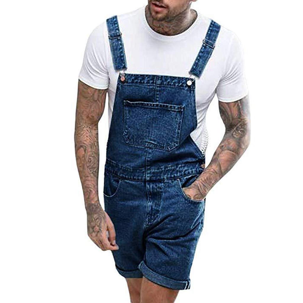 WOCACHI Men's Denim Overalls Bib Jumpsuit - Ripped Suspender Jeans with Pockets | Durable Workwear for Farming, Construction & Casual Outfits