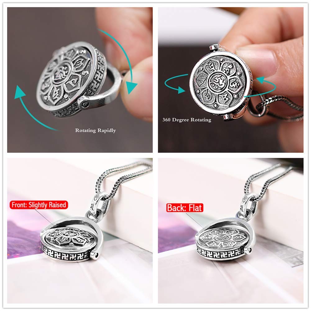 LOVECOM 925 Sterling Silver Rotating Charm Pendant Necklace - Buddhist Wisdom & Mercy Jewelry for Women, Mothers, Grandmas - Perfect Spiritual Gift for Mother's Day, Birthday, Father's Day | Ideal for Meditation, Prayer & Daily Wear