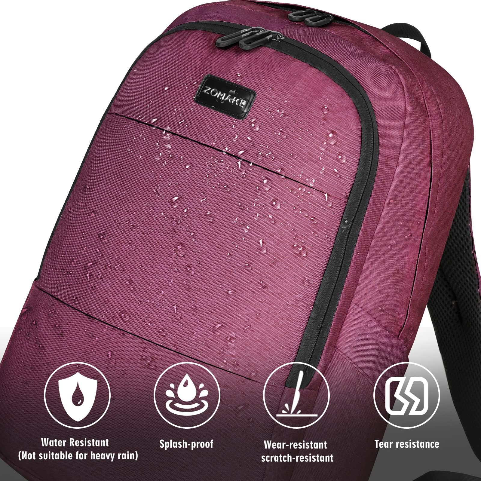 ZOMAKE Waterproof Anti-Theft Laptop Backpack with USB Charging Port & Lock - 15.6 Inch Business Travel Backpack for Men & Women (Wine Red) - Perfect for Commuting, Air Travel & Office Use