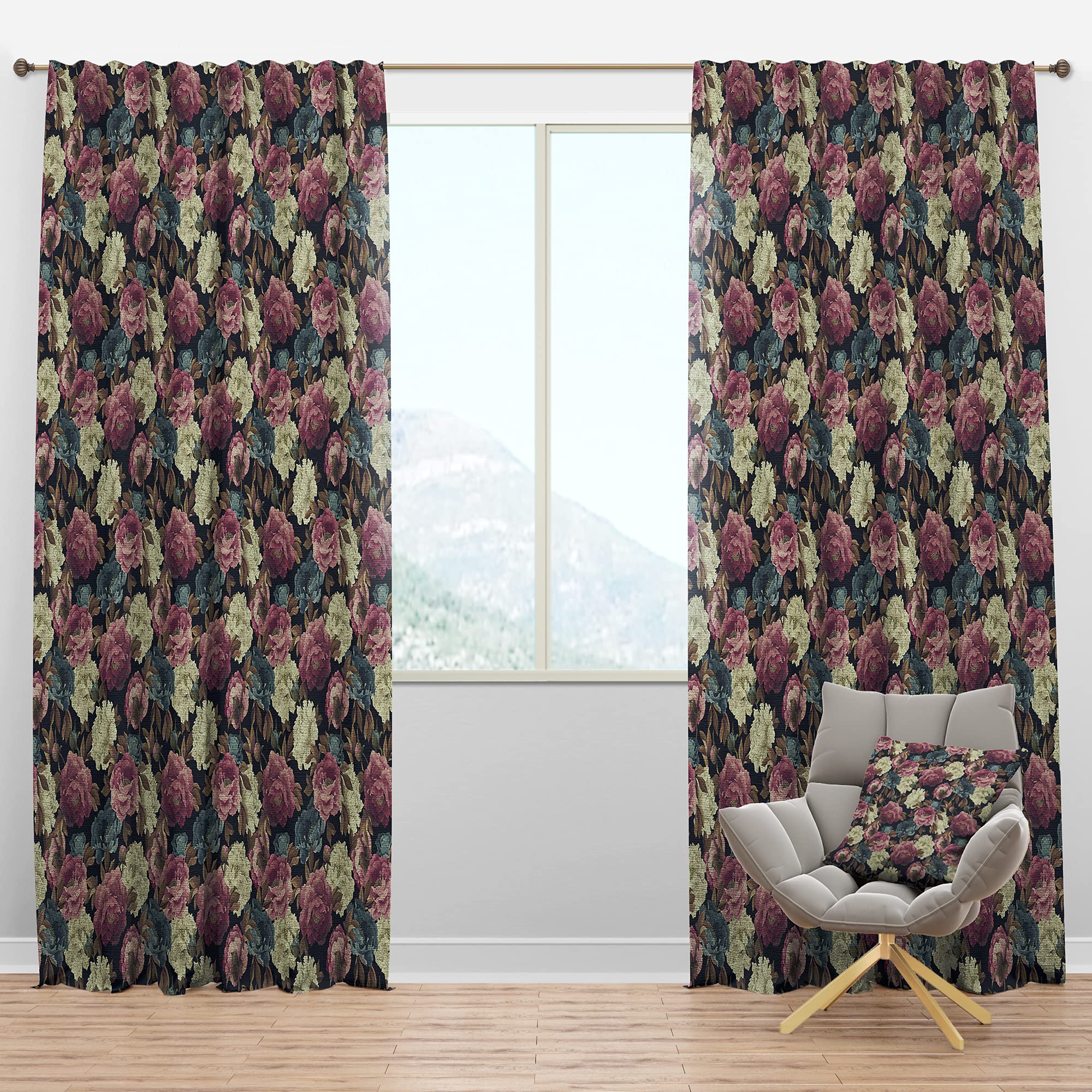 DesignQ Blackout Curtains - Pink White & Blue Peonies Pattern Thermal Insulated Drapes for Bedroom & Living Room (52x90 Inches, Single Panel) - Perfect for Light Blocking, Privacy & Temperature Control