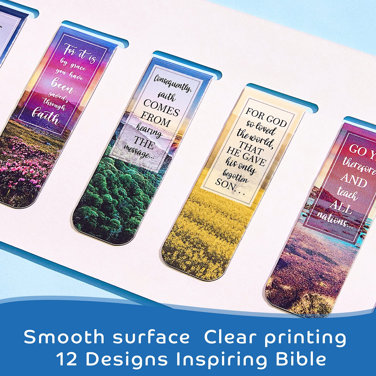 Nezyo 12-Piece Magnetic Christian Bookmark Set with Bible Verses - Inspirational Scripture Quote Bookmarks for Women & Men - Perfect for Bible Study, Church Gifts & Daily Devotionals