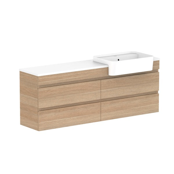 ADP Glacier Pro Semi-Recessed All-Drawer Twin Vanity with Solid Surface Top - Modern Bathroom Sink Cabinet for Master Bath & Guest Room Remodel