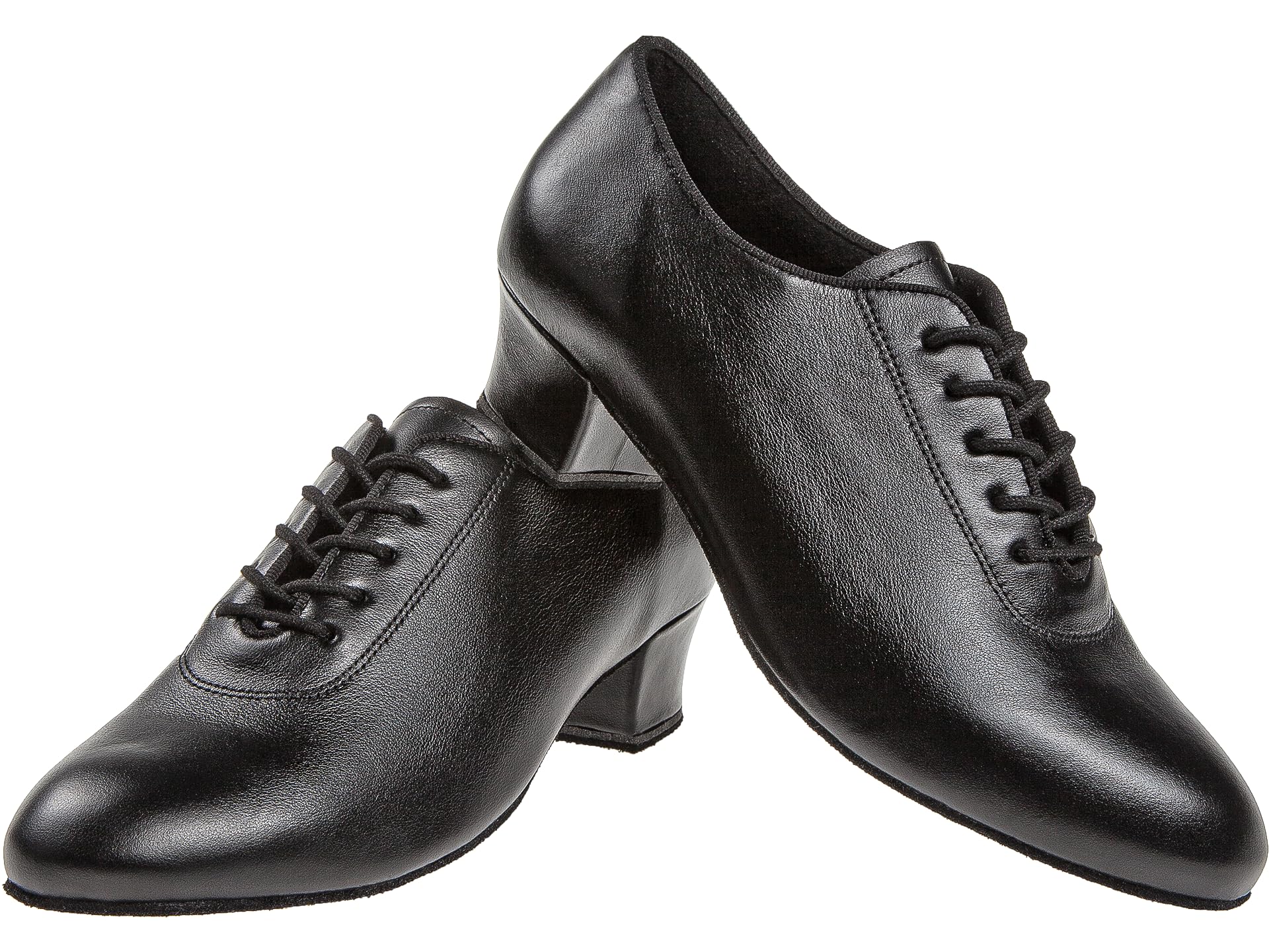 Women's Latin Dance Shoes 093-034-034-A - Black Leather Cuban Heel 3.7cm - Perfect for Salsa, Bachata & Ballroom Practice