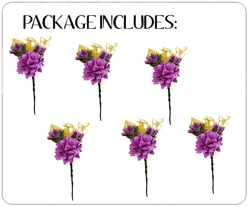 6 Pack Purple Pearl & Metal Leaf Floral Hair Clips for Women & Girls - Elegant Bridal Hair Accessories, Side Judapin for Weddings, Parties & Special Occasions