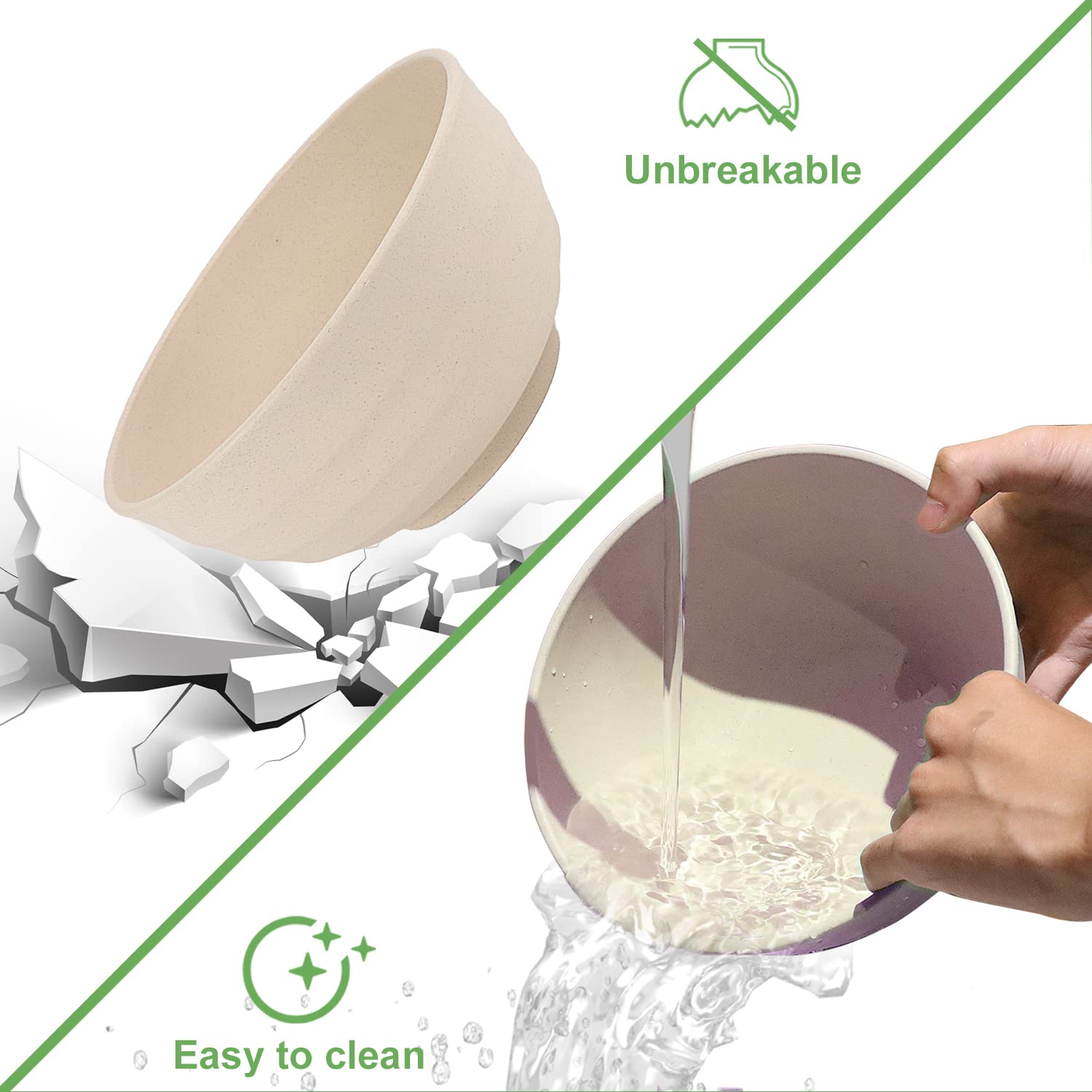 4-Piece Wheat Straw Bowl Set - 60oz Unbreakable, BPA-Free Cereal Bowls - Microwave & Dishwasher Safe - Perfect for Soup, Oatmeal, Salad - Ideal for Family Dinners, Picnics & Outdoor Camping