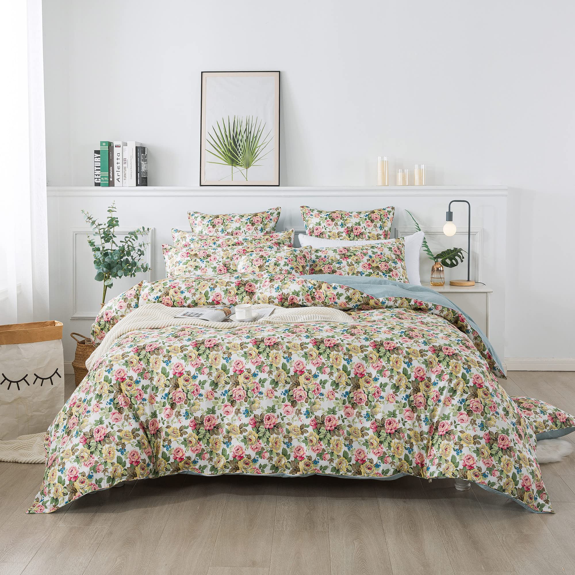 FADFAY 100% Cotton Twin Size Duvet Cover Set - Vintage French Country Rose Floral Bedding for Girls, Farmhouse Style with Hidden Zipper (3-Piece Set) | Perfect for Cozy Bedrooms, Guest Rooms & Farmhouse Decor