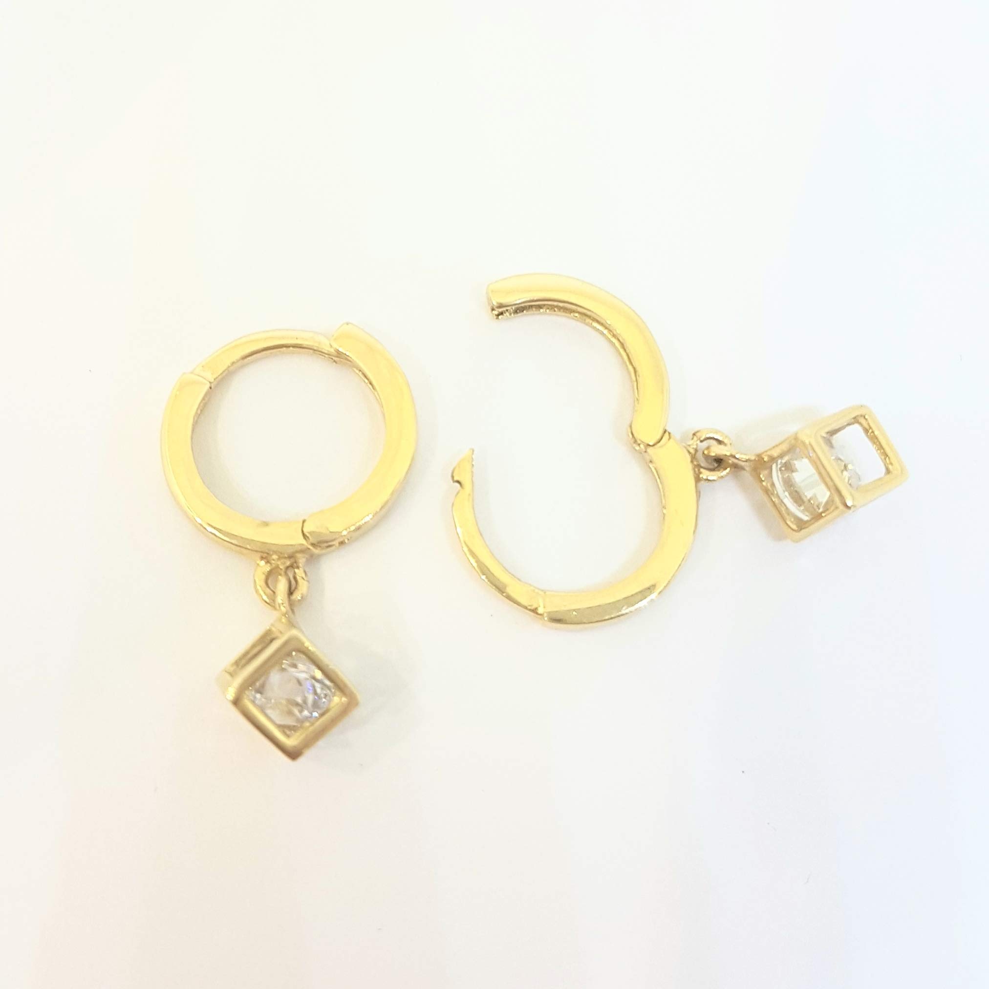 14K Solid Gold Dangle Drop Earrings for Women | Cubic Zirconia CZ Moving Inside | Elegant Party, Wedding & Evening Wear Jewelry
