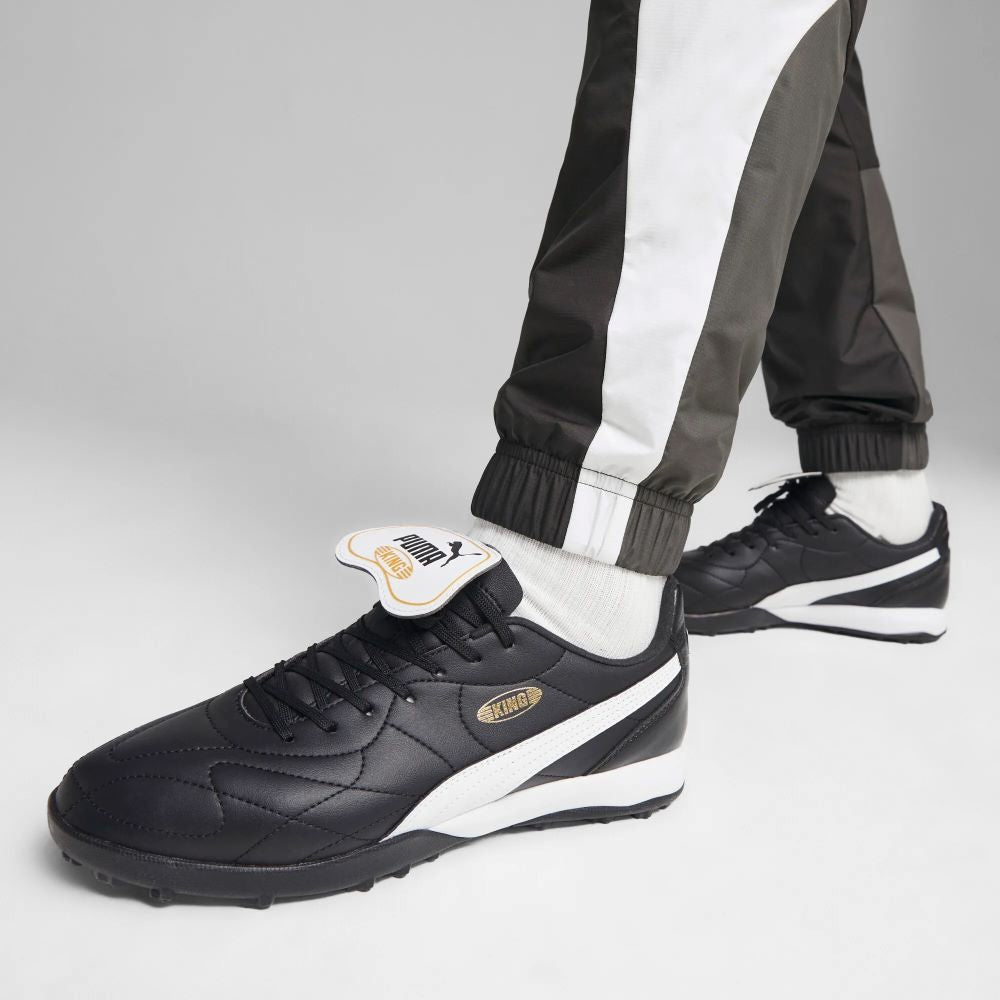 Puma King Top TT Turf Football Shoes for Men - Black/White/Gold - Soccer Cleats for Artificial Grass - Perfect for Training & Matches