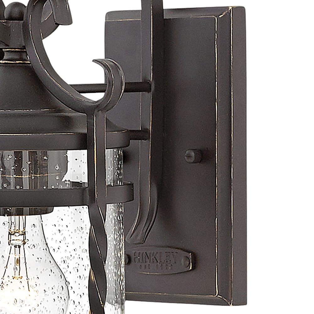 Hinkley Casa Small Wall Mount Outdoor Lantern - Aluminum with Clear Seedy Glass & Wrought Iron Details - Hand Forged Scrolling Design in Olde Black Finish - Perfect for Porch, Patio, Garden and Entryway Lighting