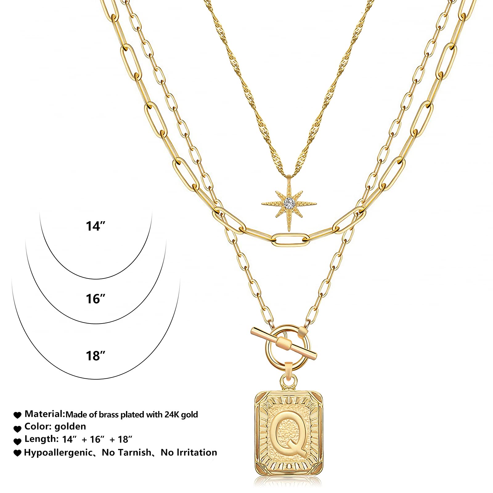MJartoria 14K Gold Plated Layered Initial Necklace for Women - Trendy Star Choker with Square Letter Pendant & Paperclip Chain, Elegant Gold Necklace Jewelry Gift for Birthday, Anniversary, Valentine's Day | Perfect for Everyday Wear, Date Nights, and Special Occasions