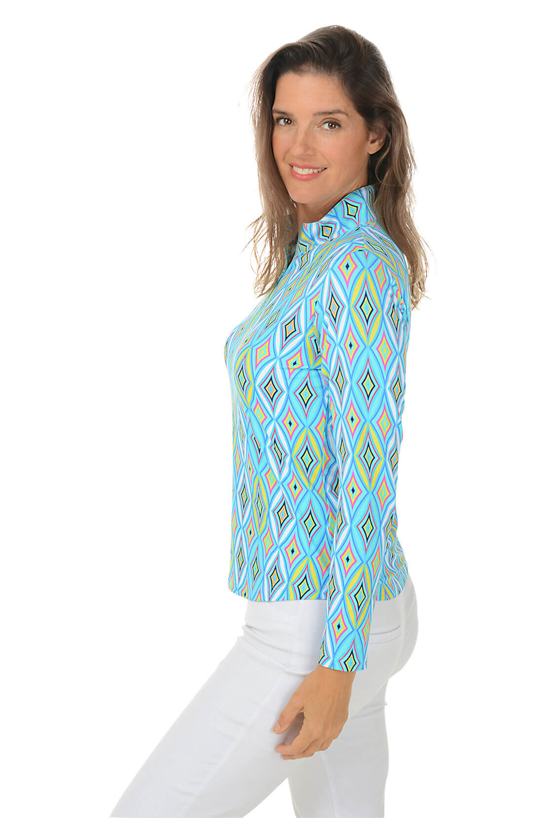 Seafoam Romina Diamond UPF50+ Sun Shirt for Women - Long Sleeve UV Protection Rash Guard for Beach, Swimming & Outdoor Activities