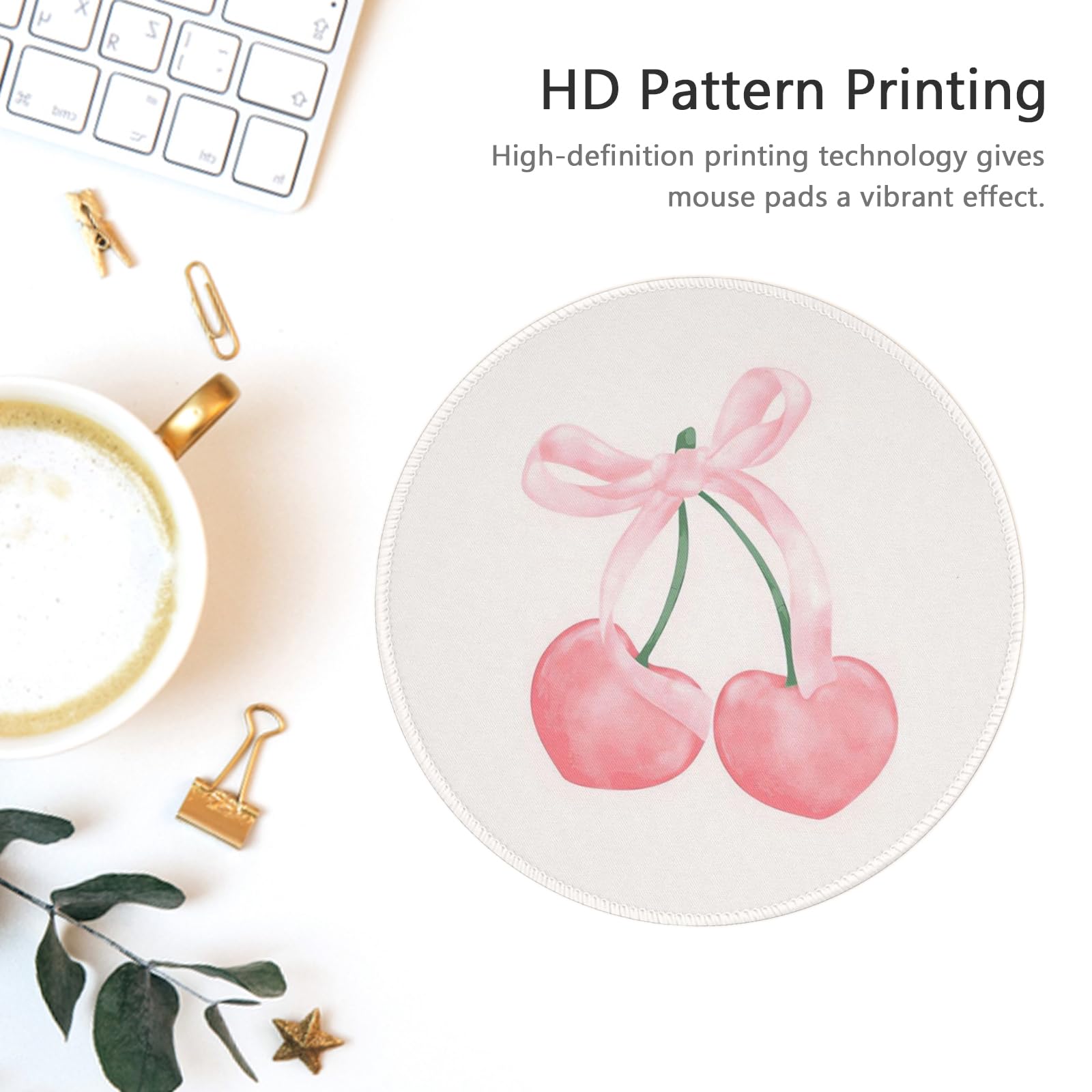 Kawaii Pink Bow Cherry Mouse Pad for Laptop & Wireless Mouse - Office & Travel Use