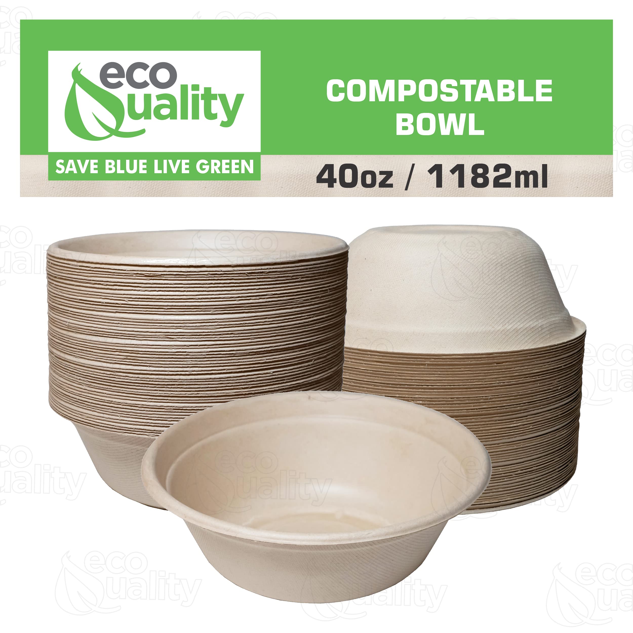 [400 Pack] 40 oz Round Disposable Compostable Paper Bowls - Heavy-Duty Eco-Friendly Natural Bagasse Bowls, Unbleached & Heat Resistant, 100% Biodegradable - Perfect for Salads, Parties, Picnics & Takeout Meals