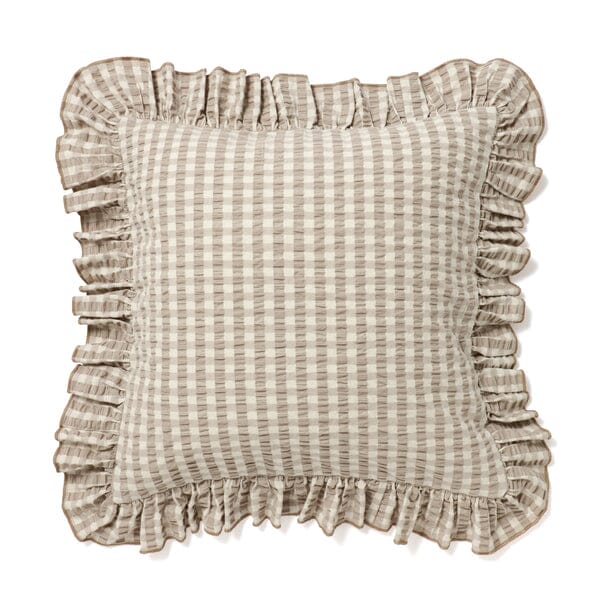 Frill Check Cushion Cover 18x18 Inches Beige - Decorative Square Pillow Case for Sofa, Bed, Chair, Home Decor