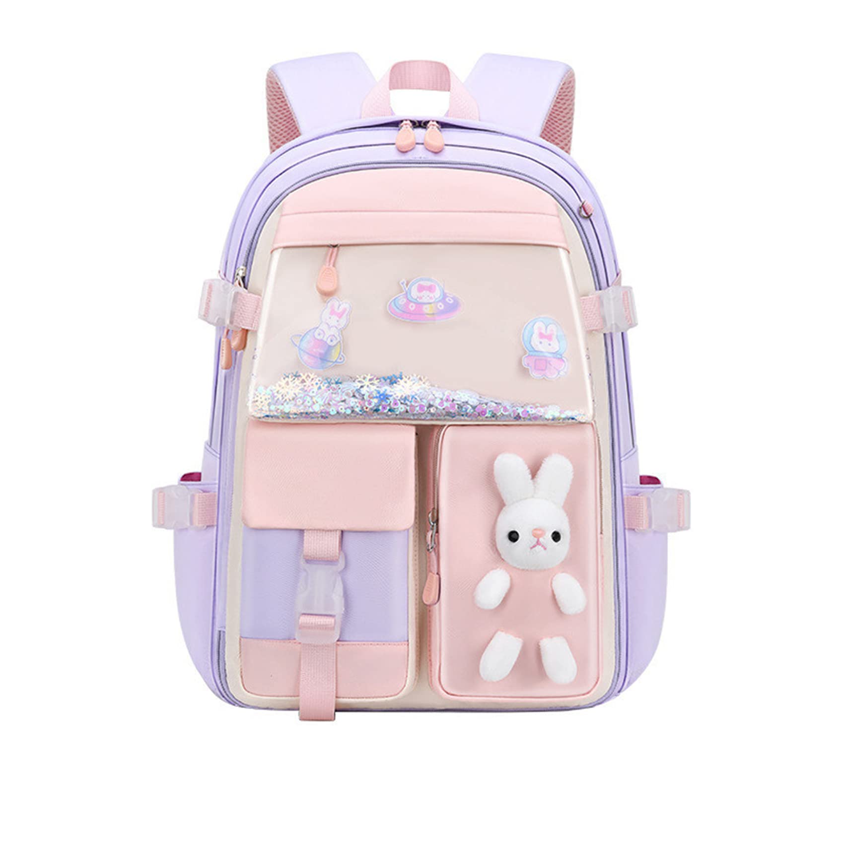**Aikuxiaogui Cute Rabbit Backpack for Girls - Purple School Backpack with Pendant (30x16x40cm) - Perfect for Elementary School, Travel & Daily Use**