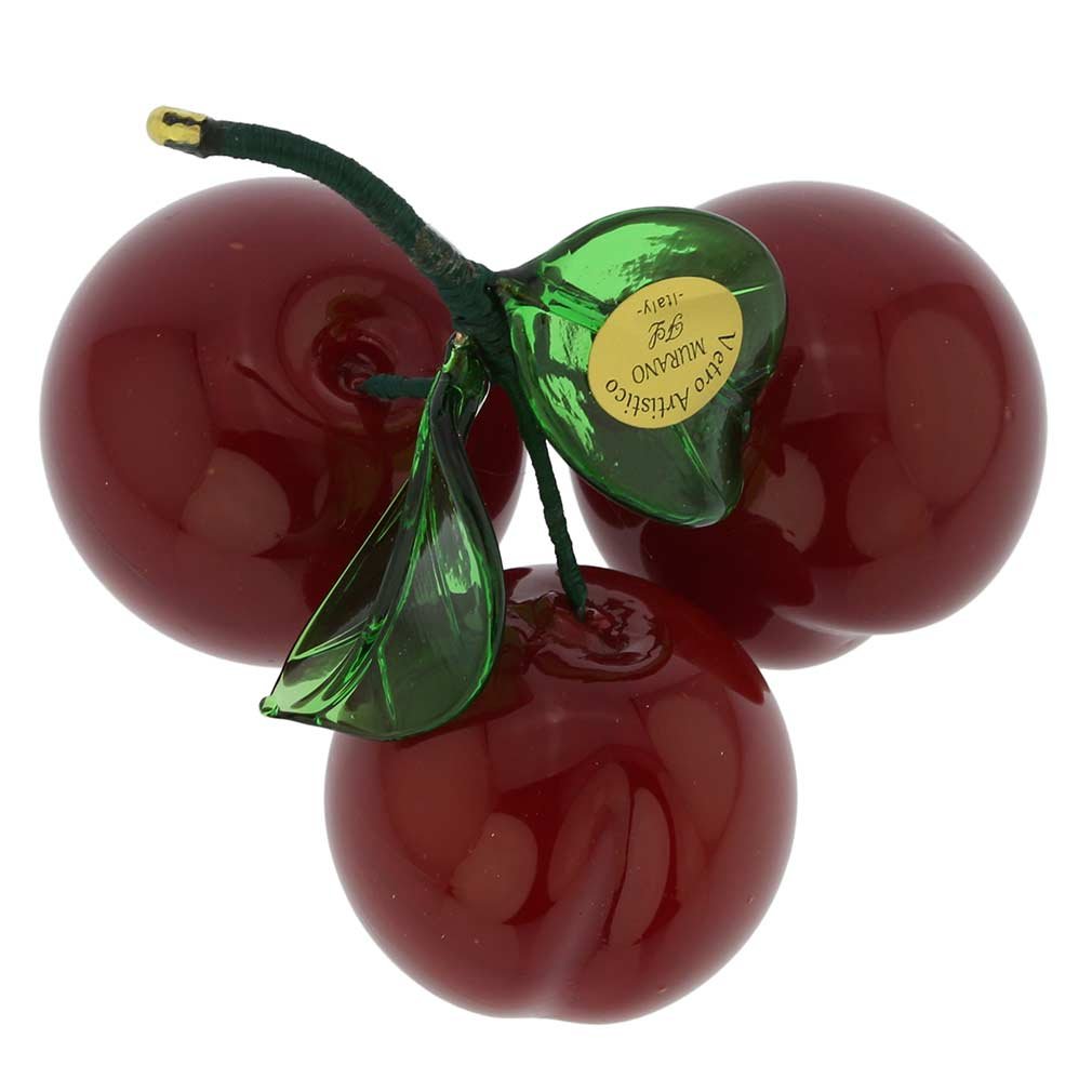 Authentic Murano Glass Cherry Figurine from Venice - Handcrafted Italian Art Glass Collectible - Perfect for Home Decor, Gift Giving & Luxury Table Centerpiece
