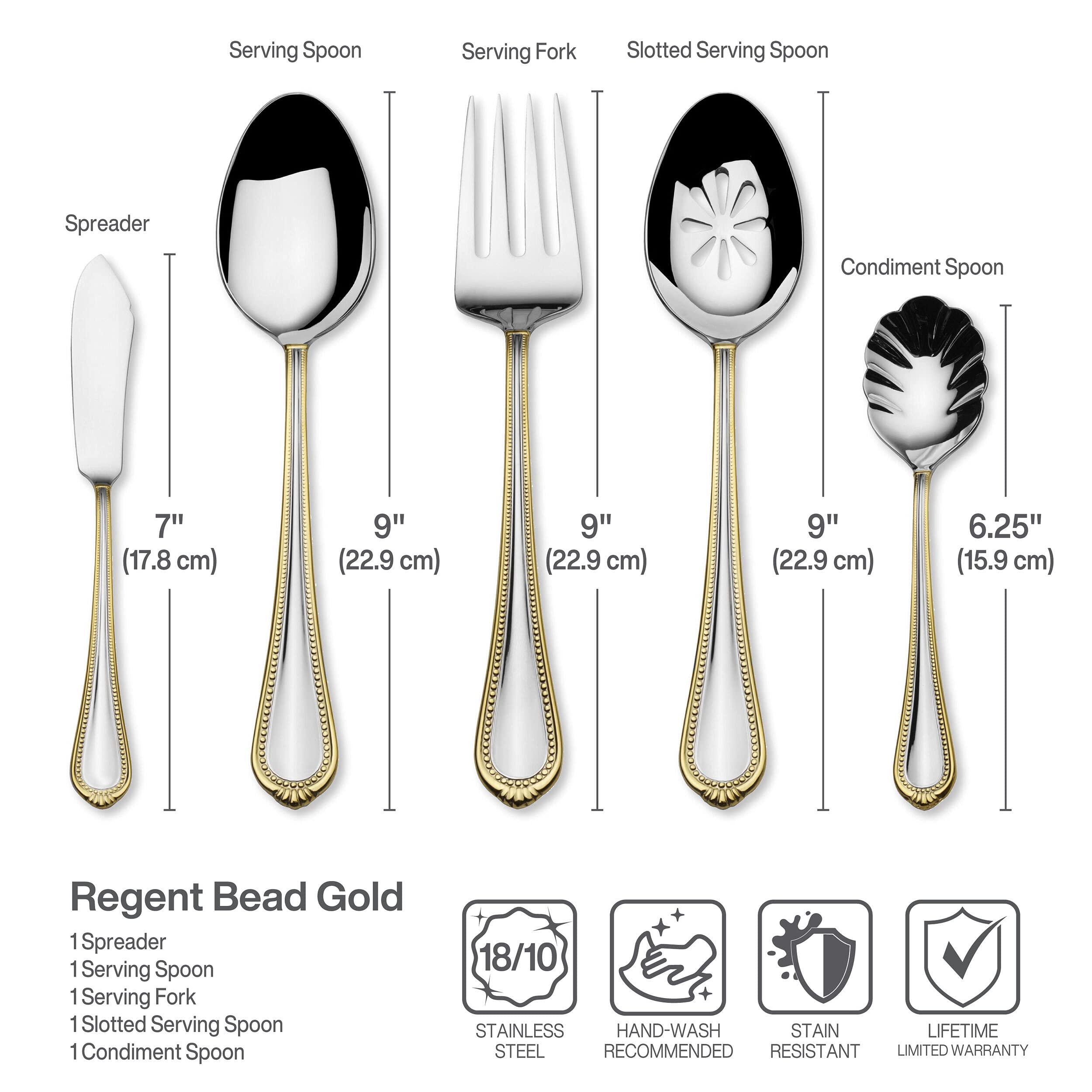Mikasa 65-Piece 18/10 Stainless Steel Flatware Set with Gold Accent - Service for 12 Includes Serving Utensils - Elegant Dinnerware for Formal Dining, Weddings & Special Occasions