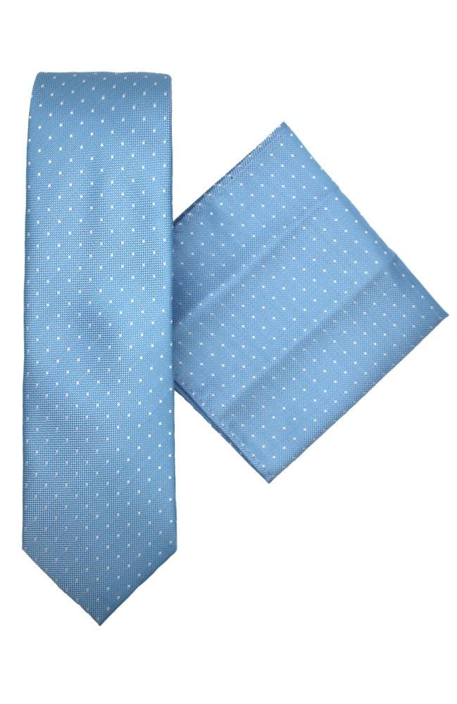 Premium Polyester Blue Polka Dot Tie and Pocket Square Set for Men - Perfect for Weddings, Business Meetings & Formal Events