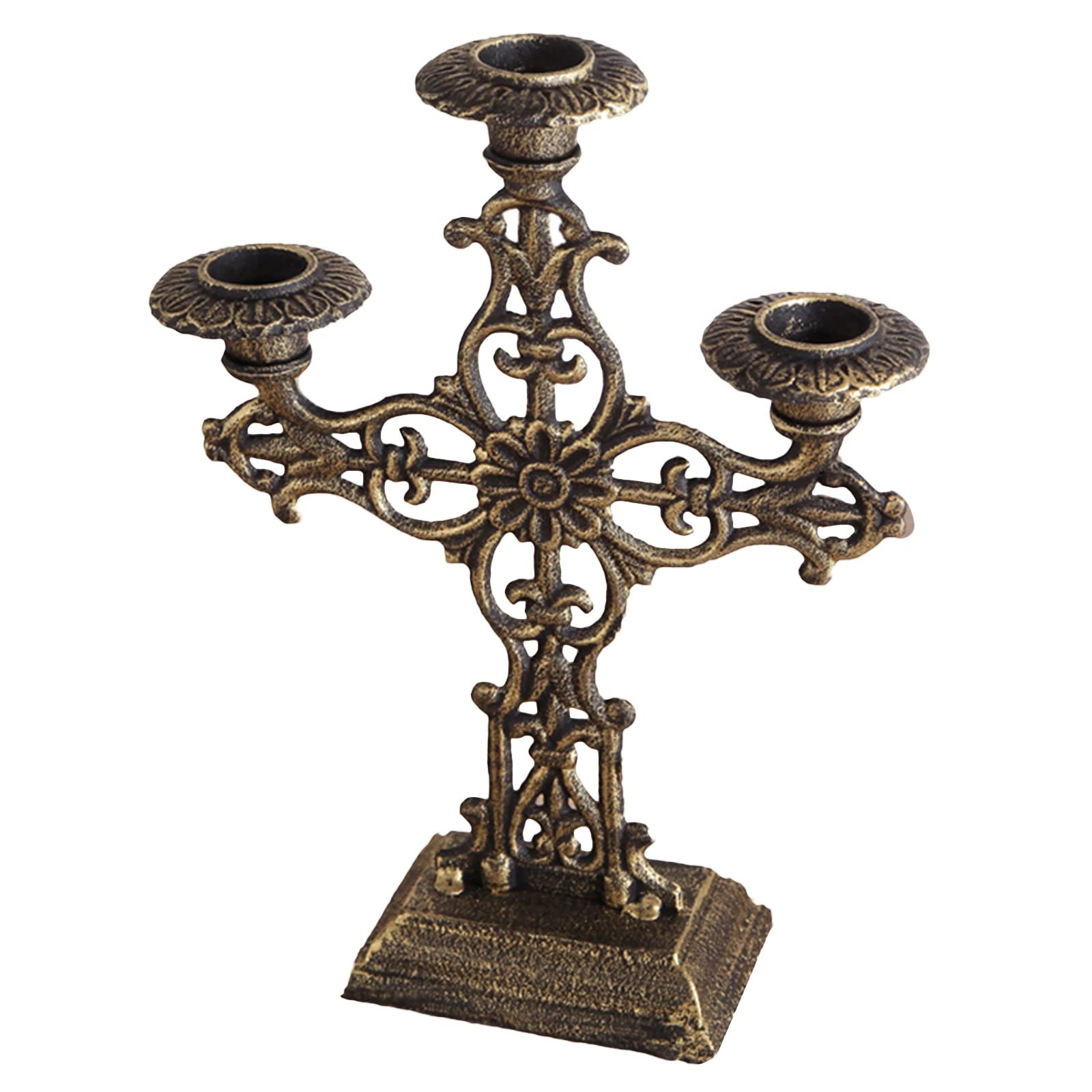 Vintage Rustic Cast Iron Candelabra - 3-Arm Metal Candle Holder for Weddings, Parties & Home Decor | European Style Centerpiece for Dining Table, Fireplace & Event Decorations (Rust Color)