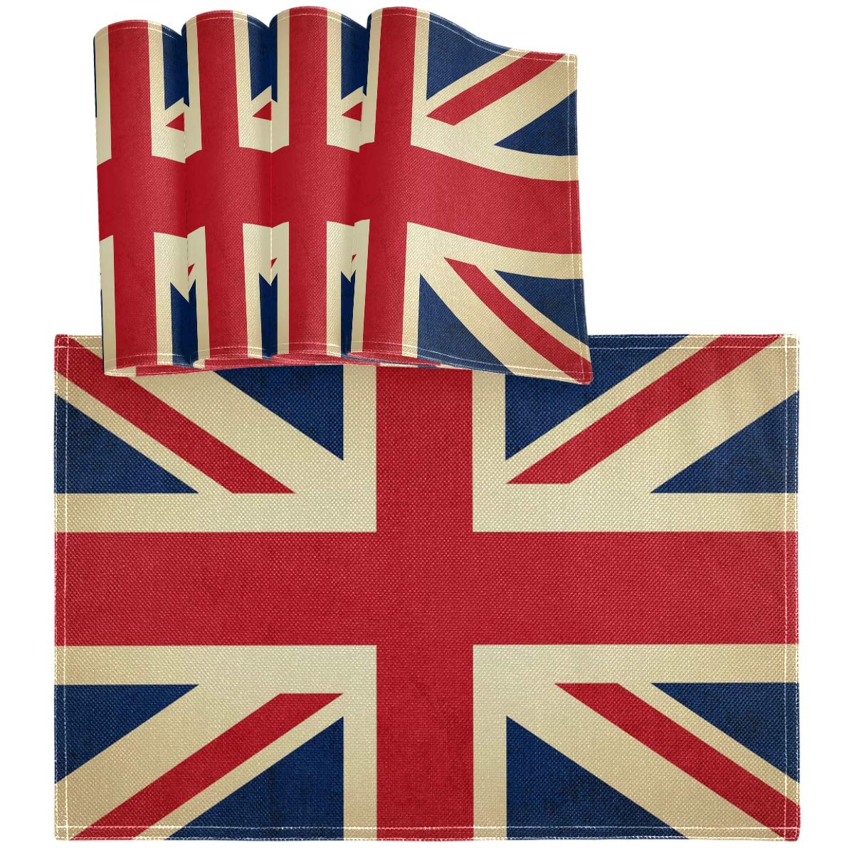 Vintage Union Jack Flag UK Placemats Set of 4 - Heat-Resistant, Washable Kitchen & Dining Table Mats for British Theme Decor | Perfect for Tea Parties, Pub Nights & UK-Themed Events