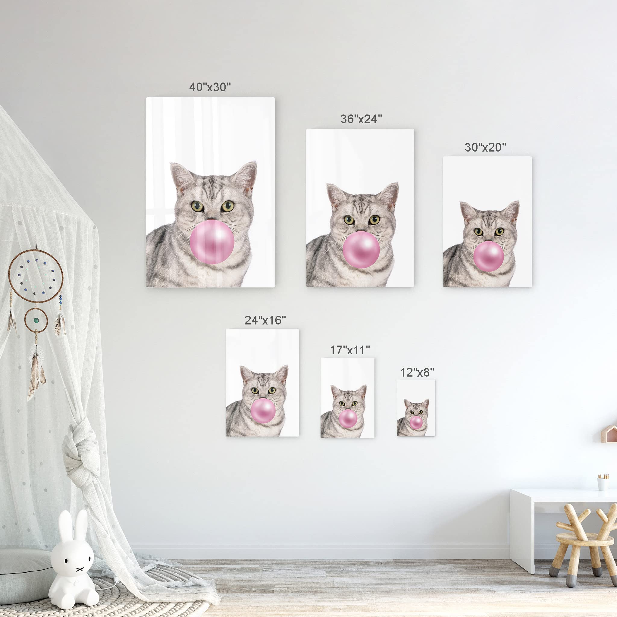 Brazilian Shorthair Cat Chewing Bubble Gum Metal Wall Art Print - 36x24 Inch Pet Lover Gift for Office, Living Room, Bedroom & Nursery Decor - Perfect for Cat Enthusiasts & Home Interior Design