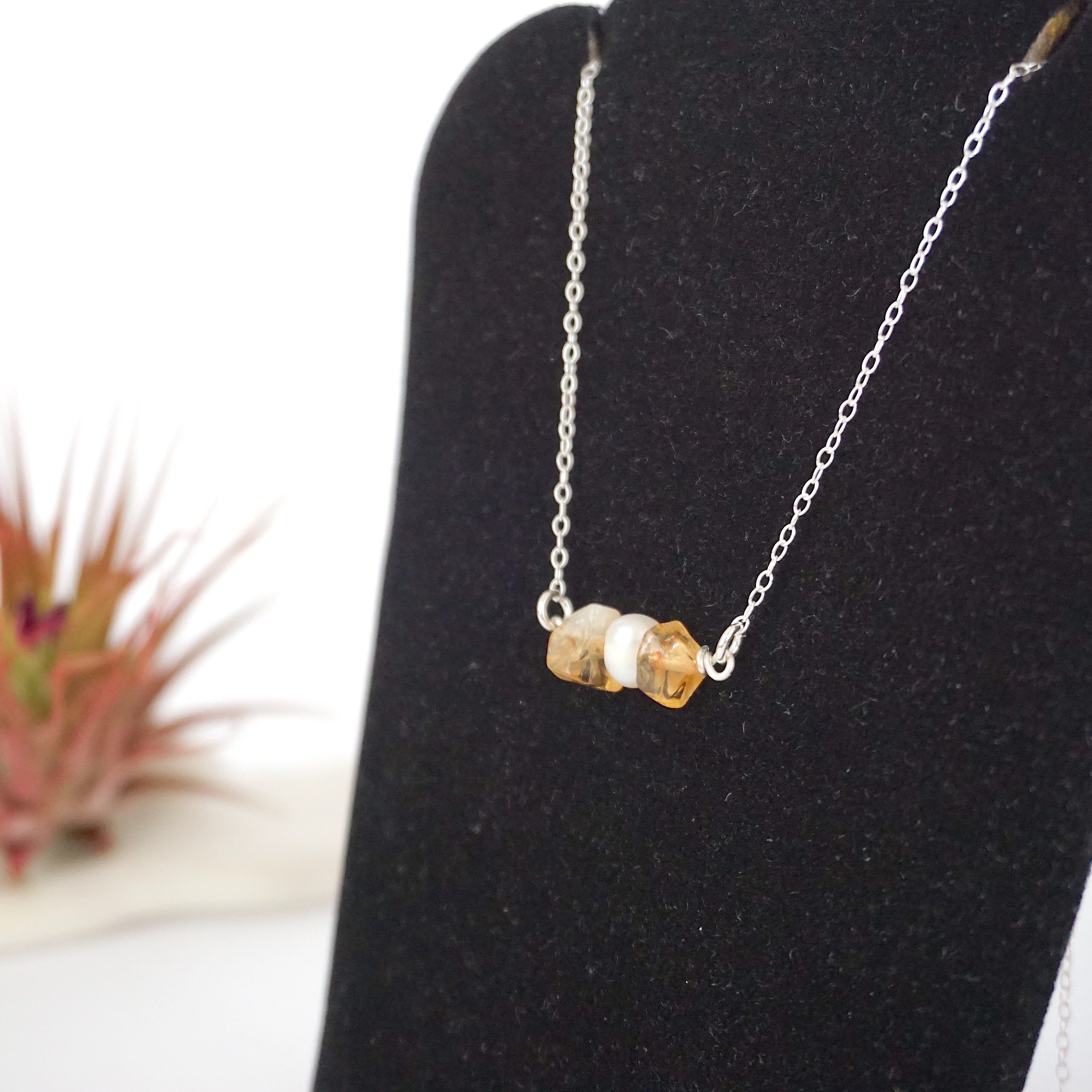 Natural Citrine & Pearl Charm Necklace | Elegant Jewelry for Women | Perfect Gift for Birthday, Anniversary & Special Occasions