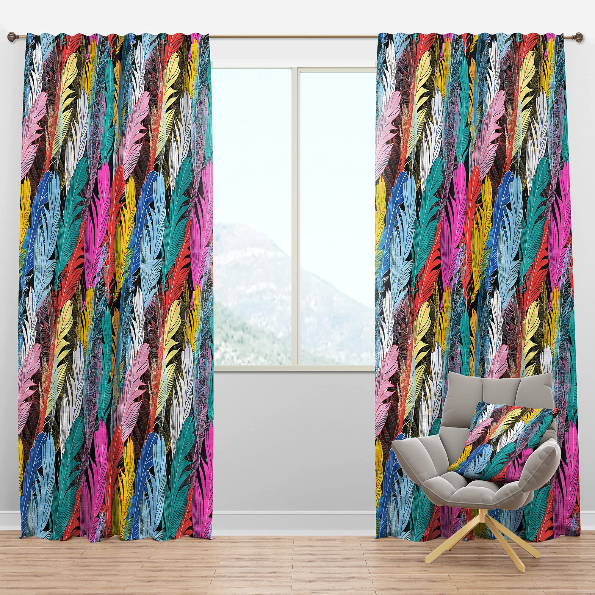 DesignQ Blackout Curtains - Thermal Insulated Graphic Feather Pattern Window Drapes for Bedroom & Living Room (52x120, Single Panel) - Perfect for Light Blocking, Privacy & Energy Efficiency