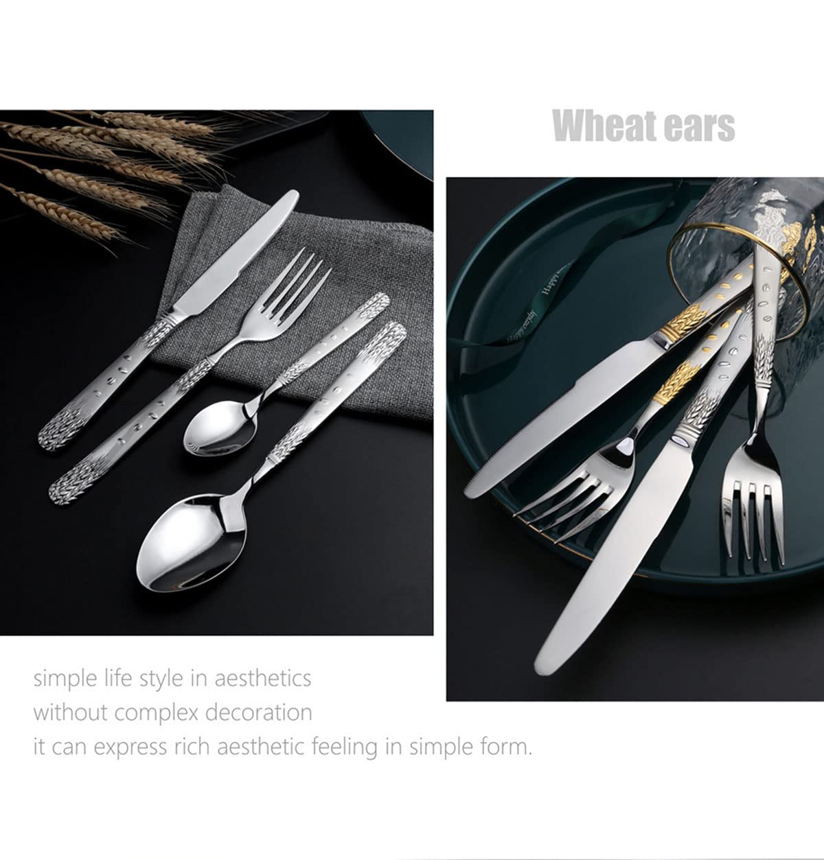 40-Piece Stainless Steel Silverware Set for 10 - Mirror Polished Flatware Cutlery Set for Home, Restaurant & Hotel Use - Elegant Wheat Ear Design - Perfect for Dinner Parties, Weddings & Daily Dining