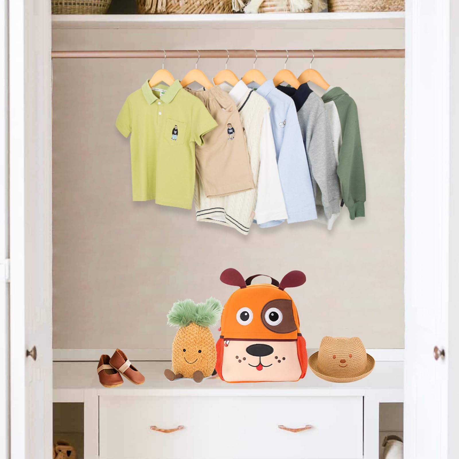 ELONG HOME 20 Pack Natural Wooden Baby Hangers with 360° Swivel Hook - Premium Kids Closet Organizers for Shirts, Dresses & Jackets - Space Saving Nursery & Children's Wardrobe Storage Solution