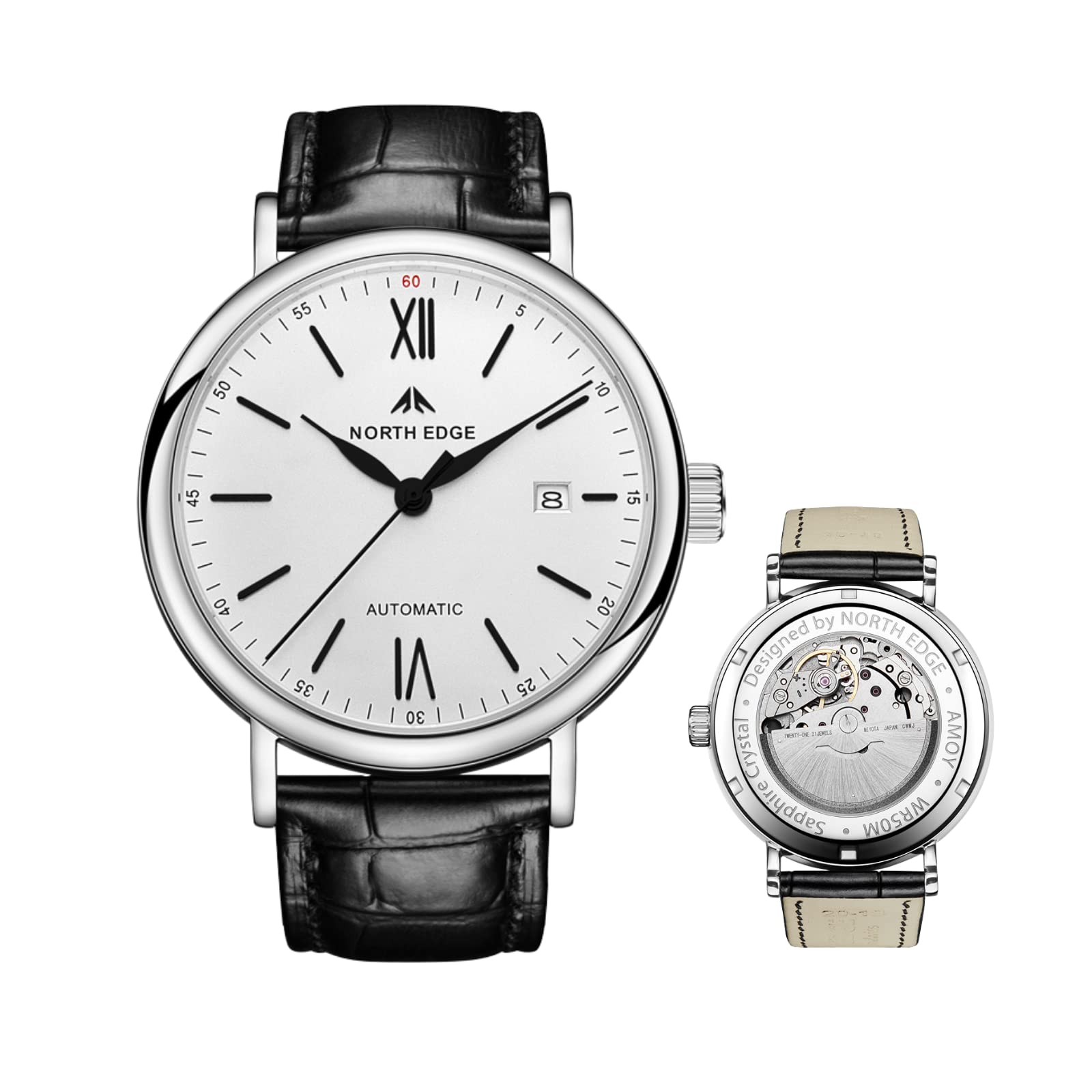 CakCity Classic Automatic Men's Watch - Self-Winding Mechanical Movement, Genuine Leather Band, Stainless Steel Case, Waterproof Analog Watch with Date Display | Perfect for Business, Office & Formal Occasions