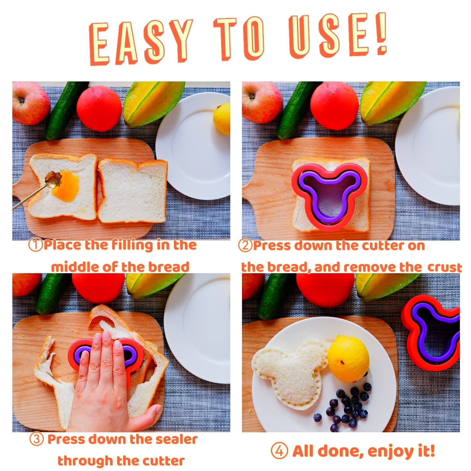 Kids Sandwich Cutters & Sealer - Uncrustables Maker for Lunch Box, Bento Box & School Snacks - Crustless Bread, Cookie & Food Cutters for Easy Kids Meals - Perfect for School Lunches, Picnics & On-the-Go Snacks