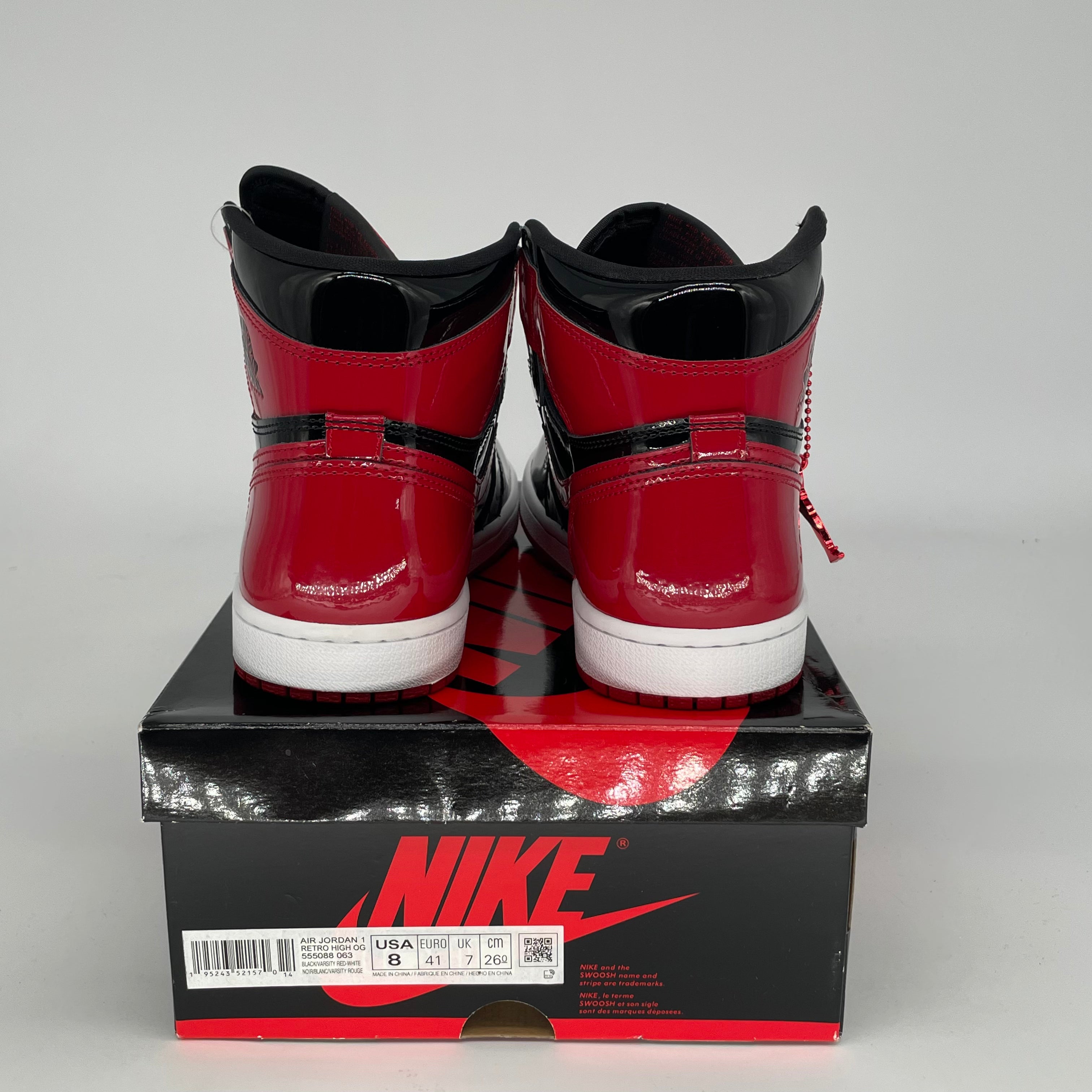 Original Air Jordan 1 Retro High OG 'Patent Bred' Basketball Shoes - Men's Size 8 / Women's Size 9.5 (Style: 555088-063) - Perfect for Sneaker Collectors & Streetwear Fashion