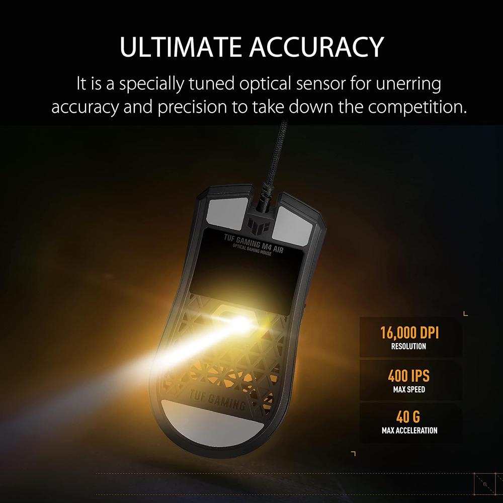 ASUS TUF Gaming M4 Air Wireless Mouse - Lightweight Ergonomic Gaming Mouse for PC, Laptop, Mac - 16000 DPI, RGB Lighting - Perfect for FPS, MOBA, and Office Work