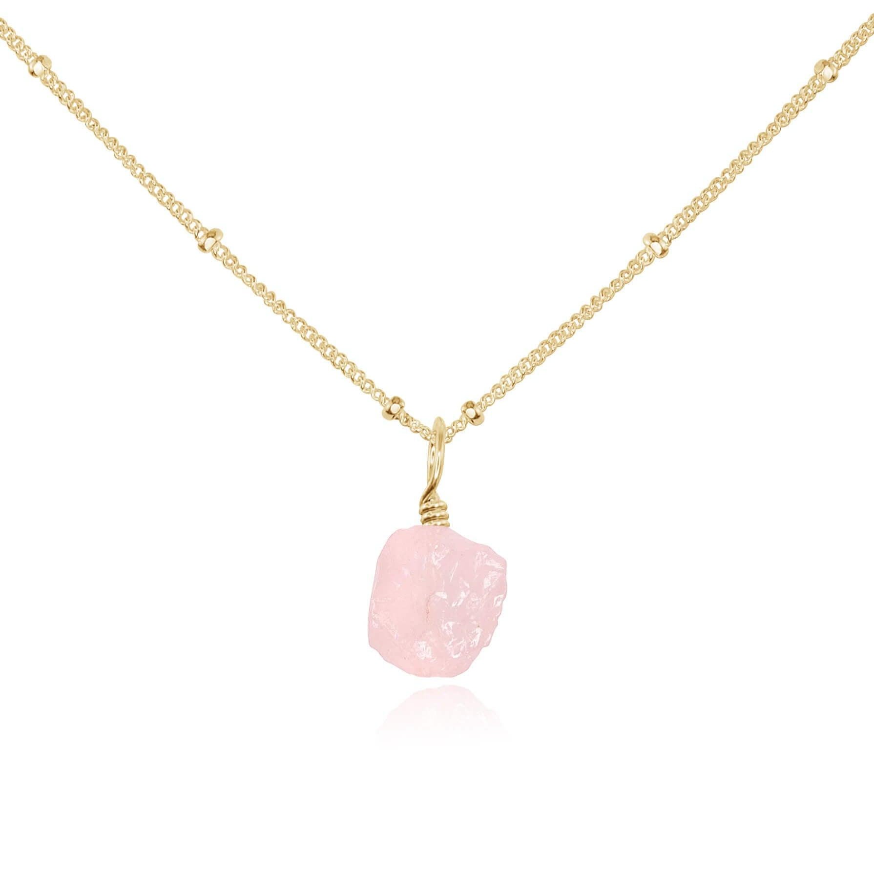 Tiny Raw Rose Quartz Pendant Necklace - Natural Healing Crystal Jewelry for Women - Perfect for Meditation, Yoga & Spiritual Gifts