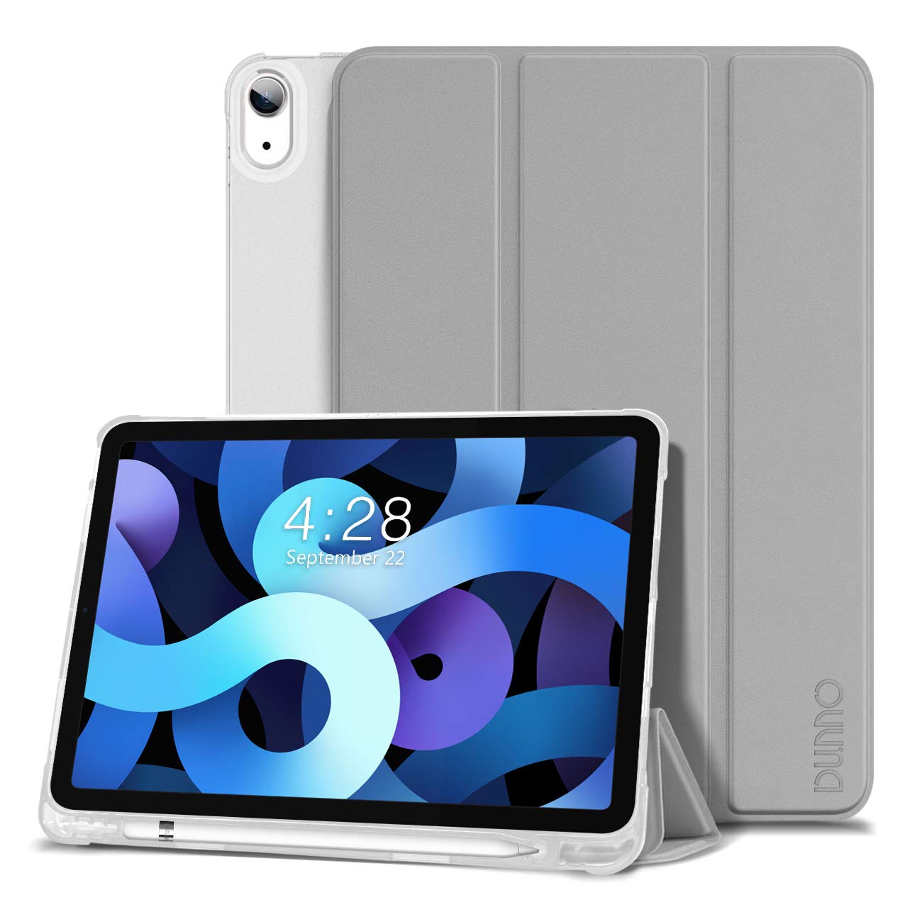 DUNNO Protective Case for iPad Air 5th Gen (2022) & iPad Air 4th Gen (2020) 10.9 Inch - Compatible with Apple Pencil 2nd Gen Charging, Auto Sleep/Wake, Touch ID - Perfect for Work, School & Travel (Gray)