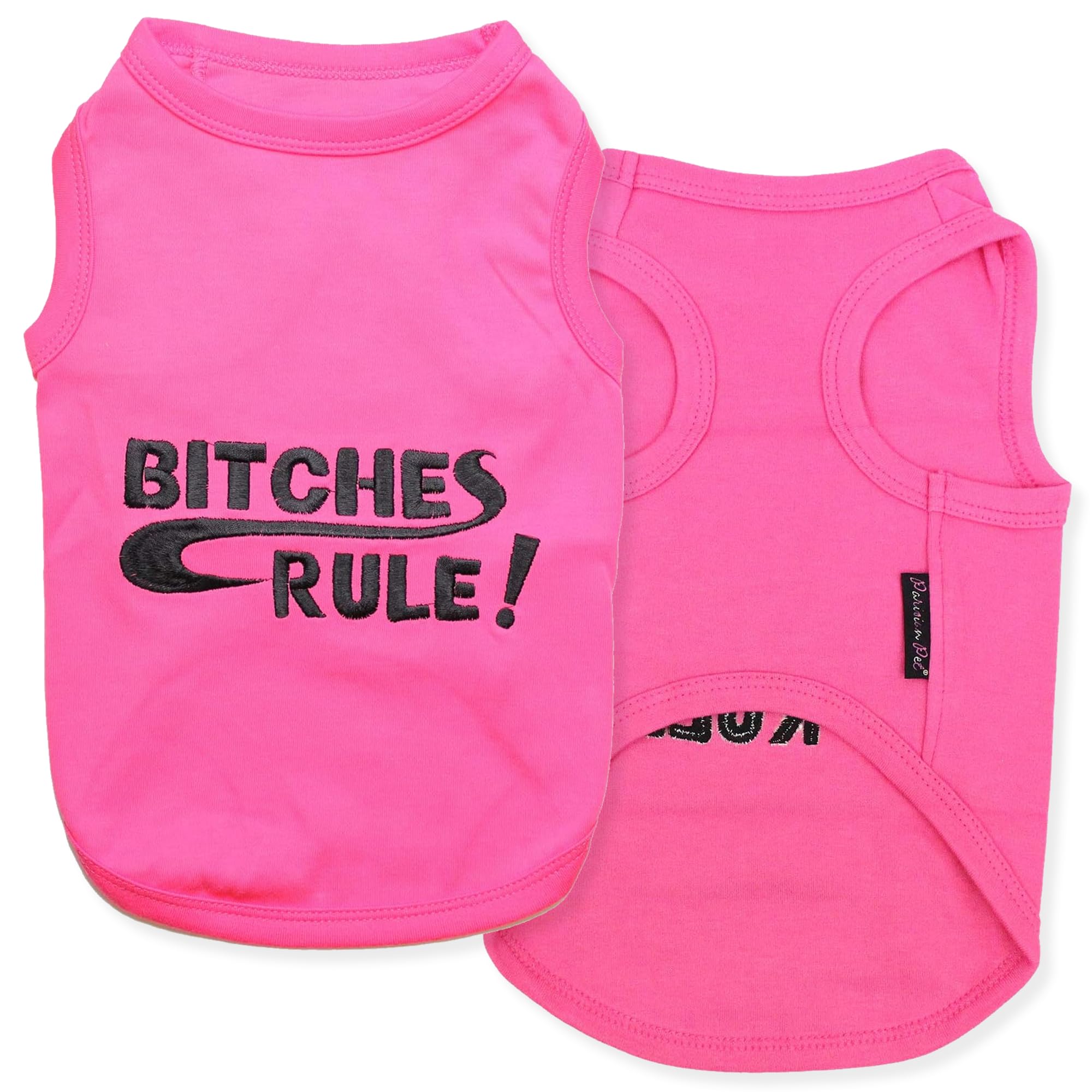 Parisian Pet Dog T-Shirt - Embroidered 'B*tches Rules' Sleeveless Dog Shirt - 100% Cotton Lightweight Funny Dog Clothes - Machine Washable Large Dog Tee - Perfect for Dog Parks, Birthday Parties & Instagram Photos
