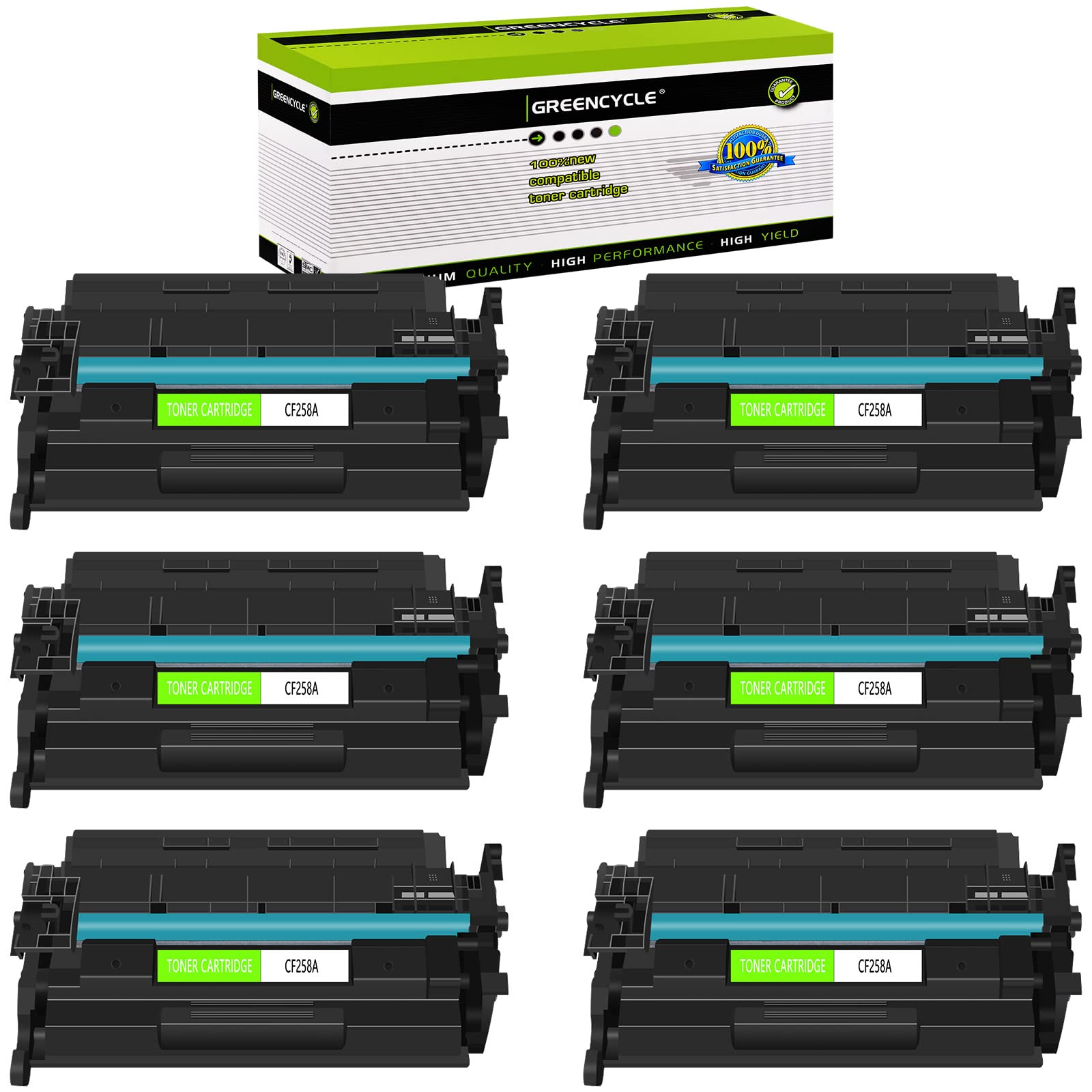 GREENCYCLE 6-Pack Black Toner Cartridge Replacement for HP 58A CF258A 58X CF258X - Compatible with LaserJet Pro M404dn M404dw M404n MFP M428fdw M428fdn M428dw M430F M404 M428 Printers - High Yield No Chip - Perfect for Office & Home Printing Needs