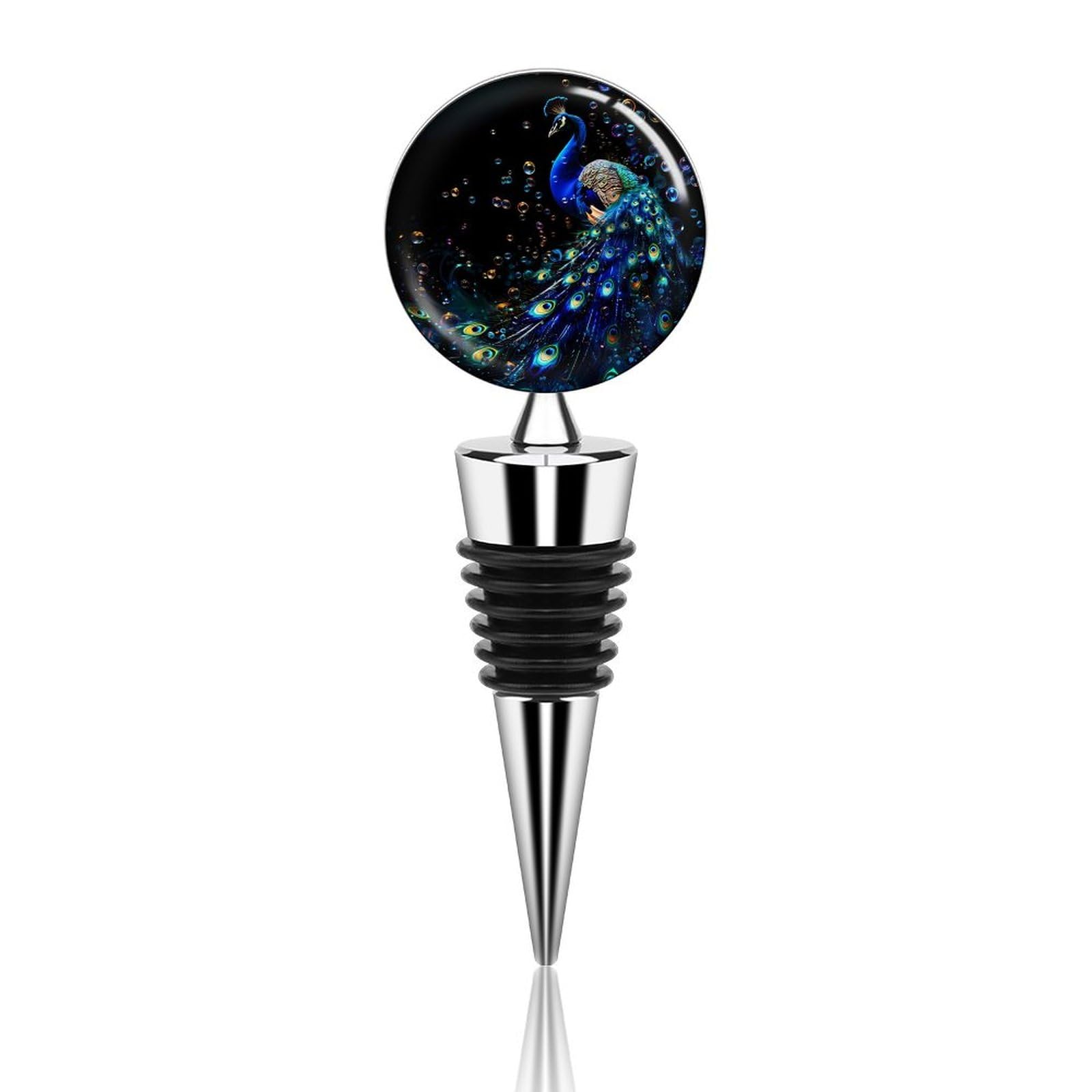 Peacock Wine Bottle Stoppers - Elegant Wine Saver Plug & Beverage Bottle Cap - Perfect for Wine Preservation, Parties & Home Bars (Set of 2)