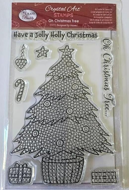 Craft BuddyUS CCST73: Craft Buddy Crystal Art Oh Christmas Tree A6 Stamp Set for Holiday Card Making and DIY Scrapbooking