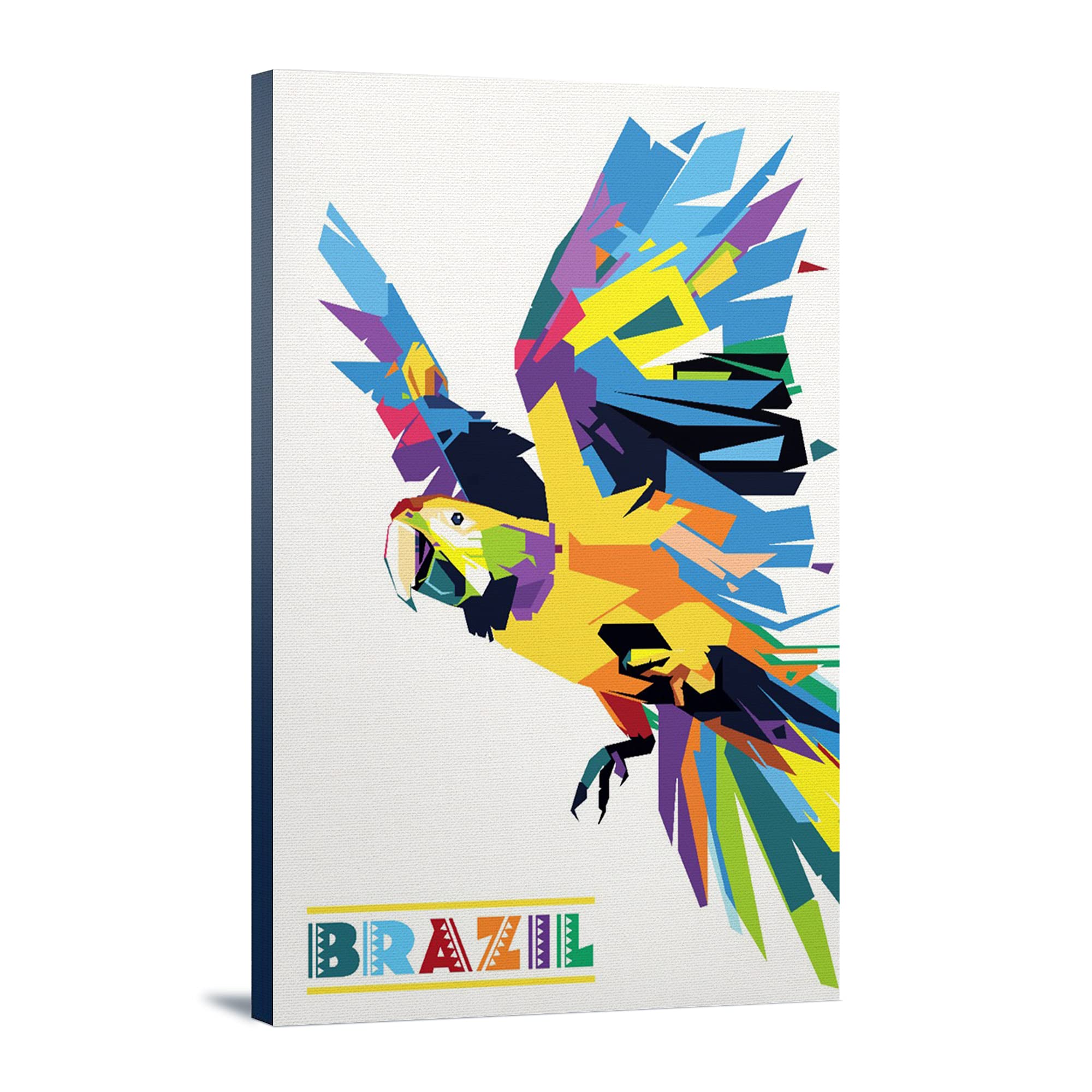 Macaw Vector Geometric Art Print - 16x24 Wrapped Canvas Wall Decor - Tropical Bird Home & Office Decoration - Perfect for Living Room, Bedroom or Office Space