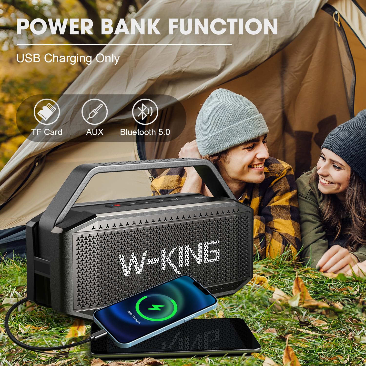 W-KING 100W Portable Bluetooth Speaker - Wireless Outdoor Waterproof Loud Boombox with Dual Subwoofers, 60W Bass, 40H Playtime, Power Bank, TF/AUX/EQ - Perfect for Pool Parties, Camping & Beach Outings