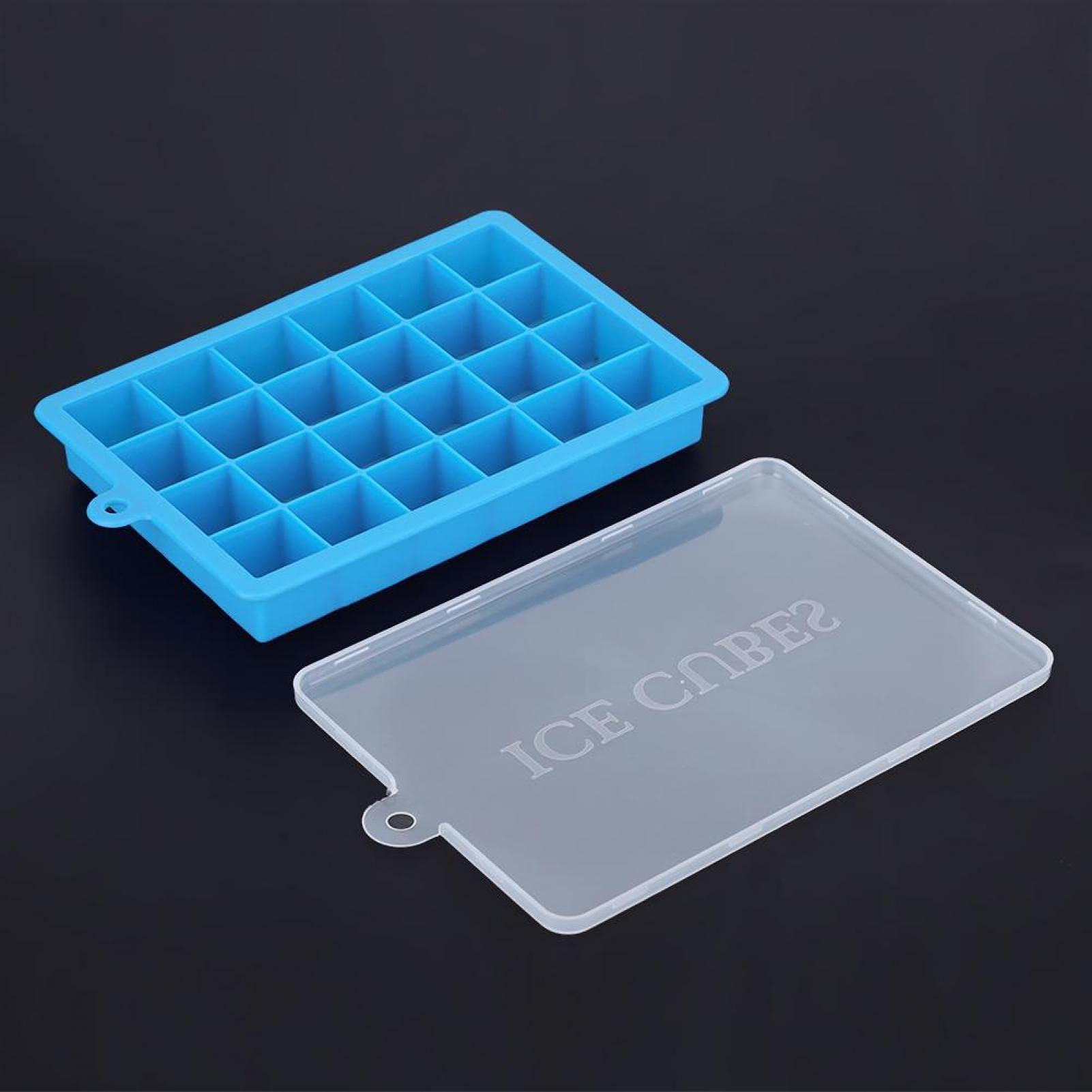 24-Cavity Square Silicone Ice Cube Tray - Reusable DIY Pudding Mold for Cocktails, Beverages & Kitchen Use (Green/Light Blue) - Perfect for Iced Coffee, Smoothies & Party Drinks