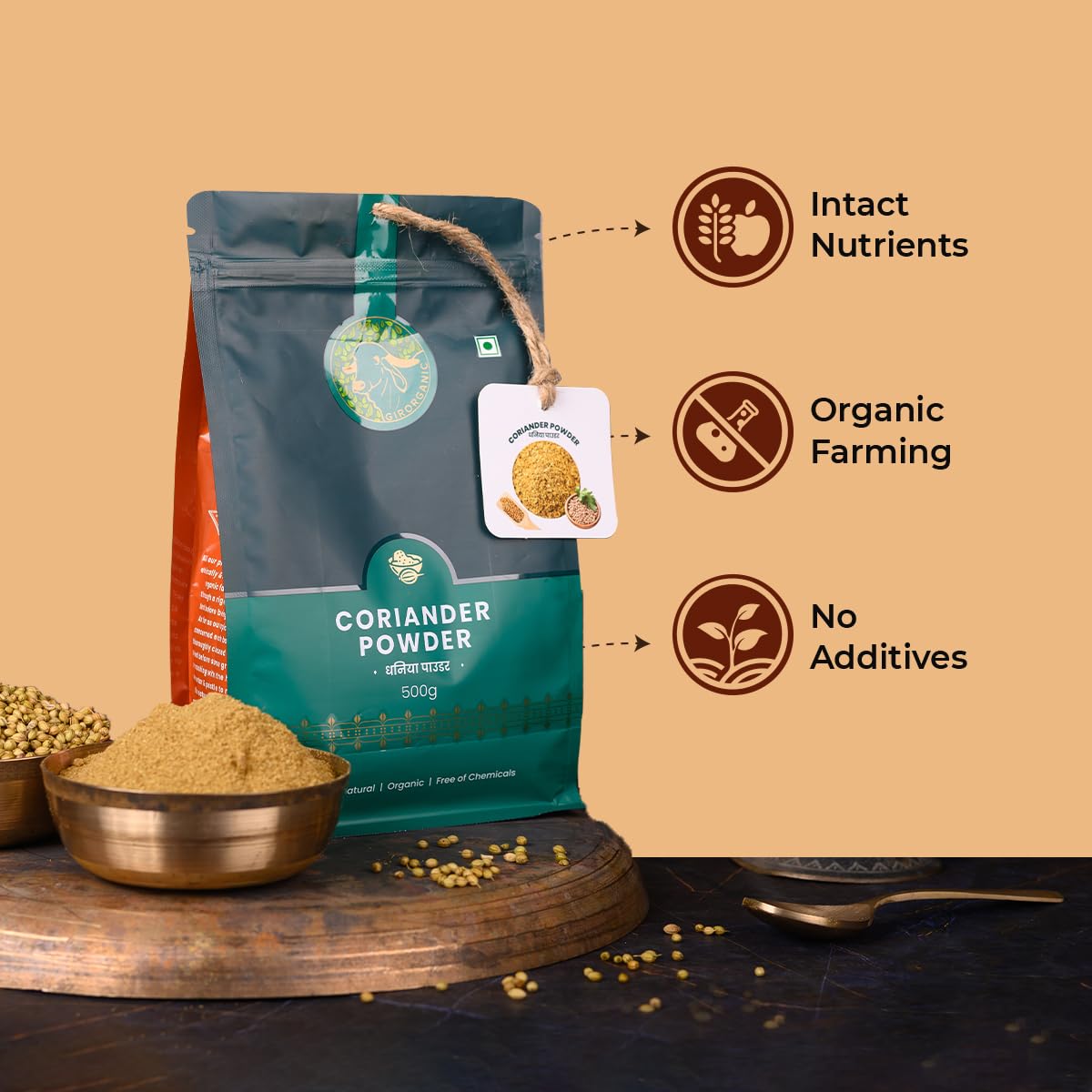 Organic Coriander Powder (Dhaniya) - 500g | 100% Natural, Stone-Ground | Chemical-Free, Preservative-Free | Rich Aroma & Flavor Enhancer | Gopal Ratna Award Winner 2023 | Perfect for Indian Curries, Soups & Marinades