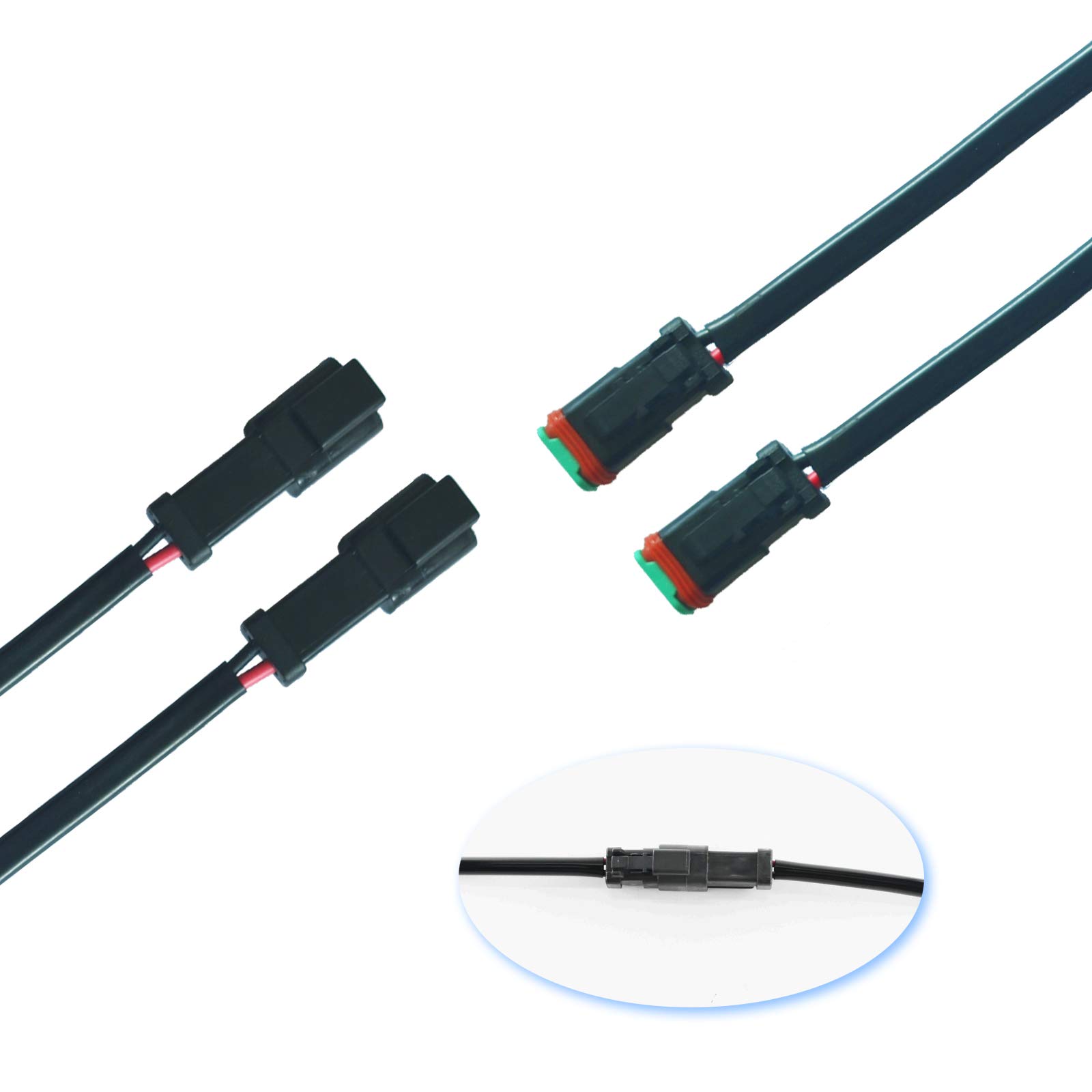 DT DTP 2 Pin Male Female Wiring Harness Connector Kit for LED Work Light & Light Bar - Waterproof Replacement Plug Set (2 Pack) - Perfect for Off-Road, Truck, ATV & Marine Lighting Installations