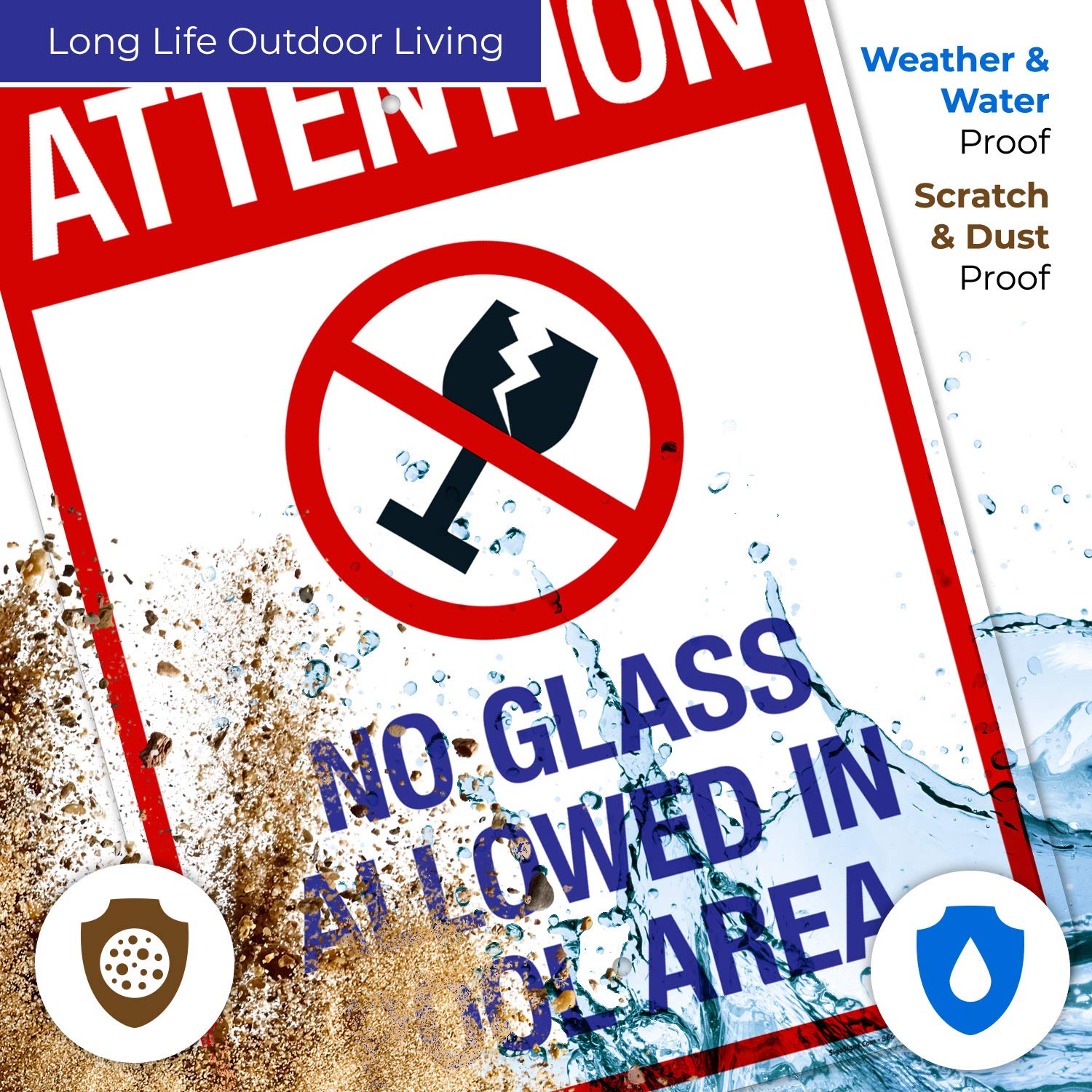 18x24 Inches No Glass Allowed in Pool Area Sign - 55 mil Thick HDPS Durable Pool Safety Sign, Made in USA - Perfect for Public Pools, Water Parks & Community Swimming Areas
