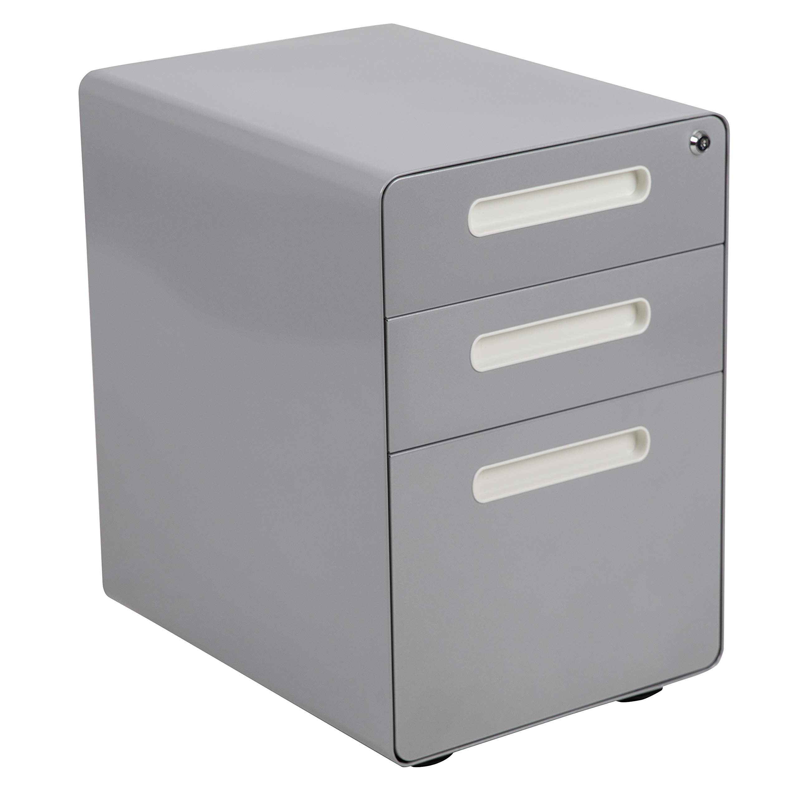 EMMA + OLIVER 3-Drawer Mobile Locking File Cabinet - Ergonomic Office Storage Organizer with Wheels, Gray - Perfect for Home Office, Classroom & Small Business Document Organization