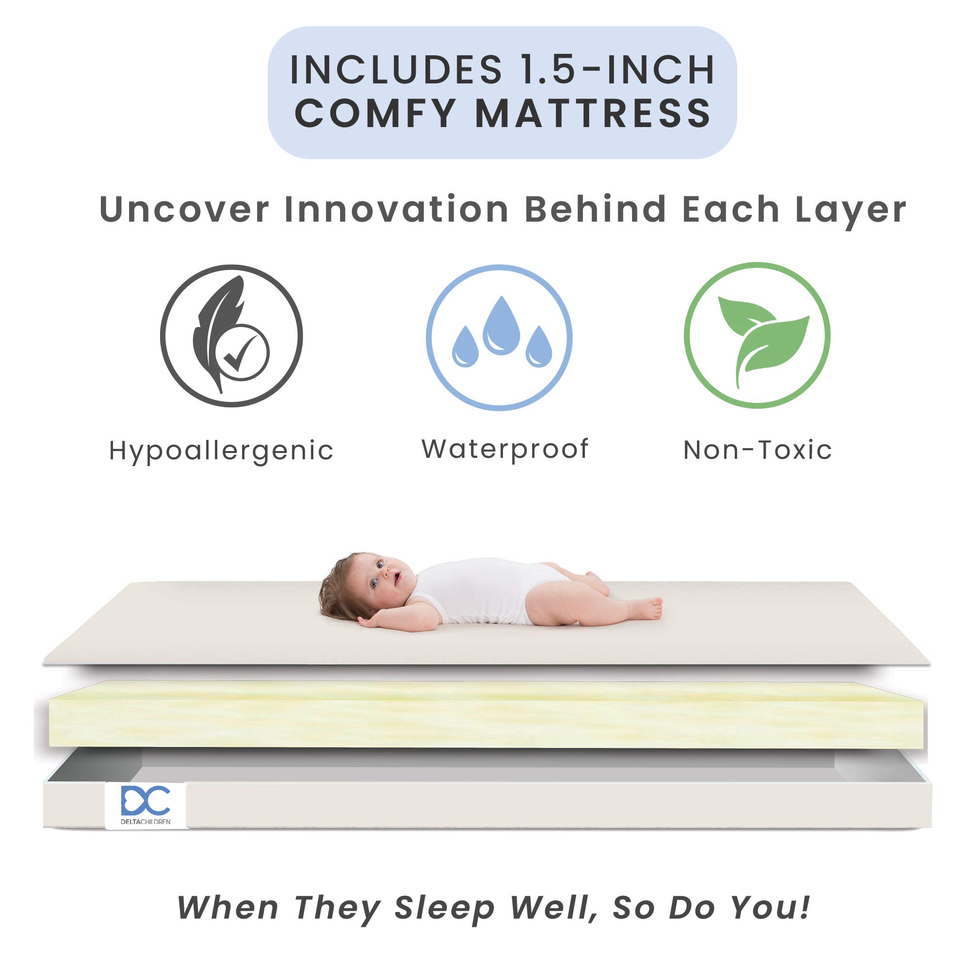 Delta Children Folding Portable Mini Baby Crib with 1.5-inch Mattress - Greenguard Gold Certified, Natural - Perfect for Travel, Nursery & Small Spaces